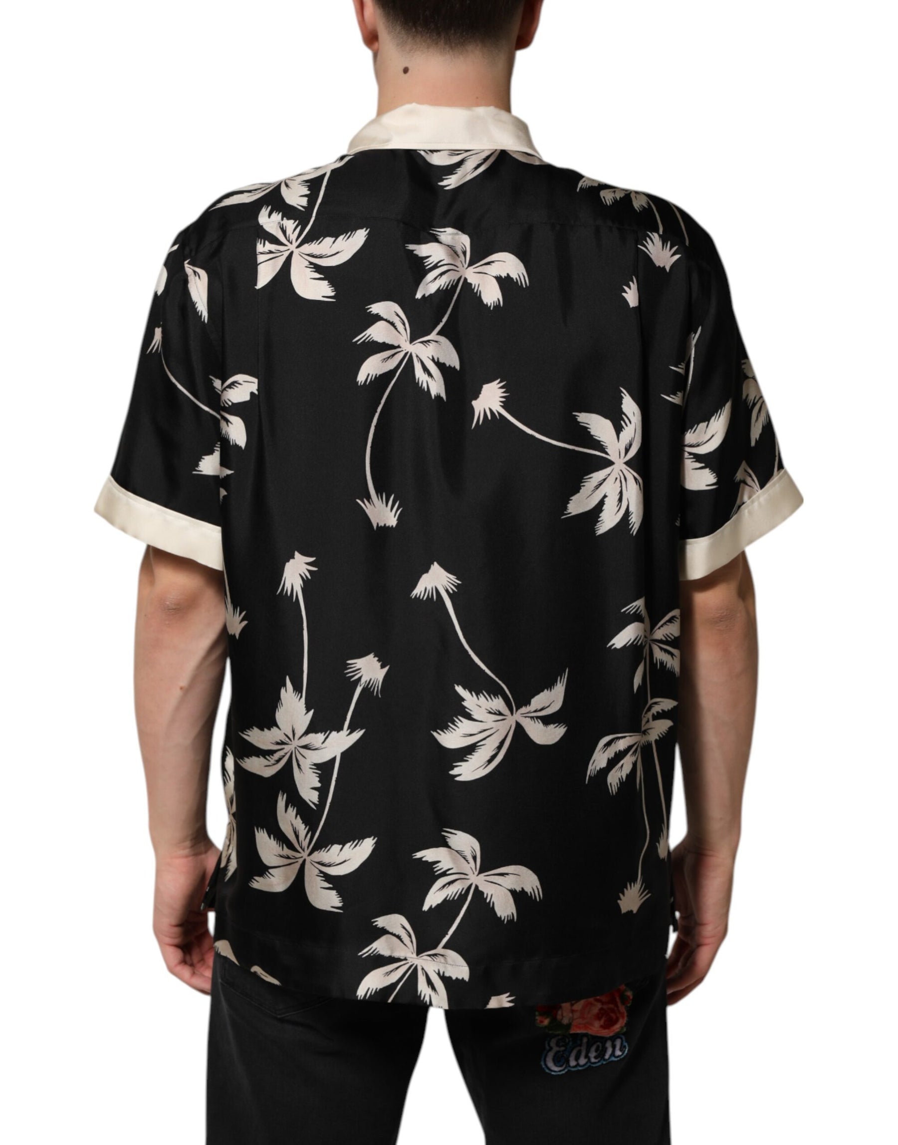Dolce & Gabbana Black Printed Silk Short Sleeves Casual Shirt | Regal Royce