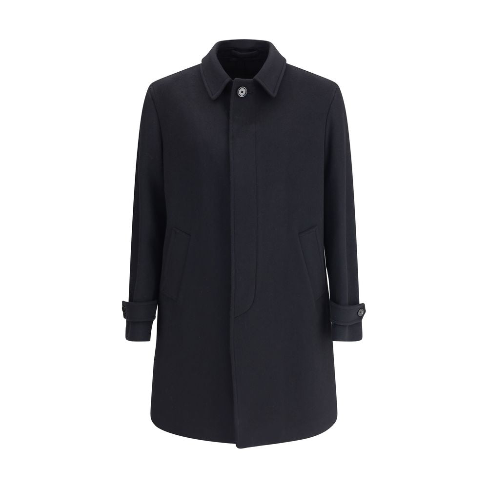 Lardini Black Fleece Wool Trench Coat | Regal Royce