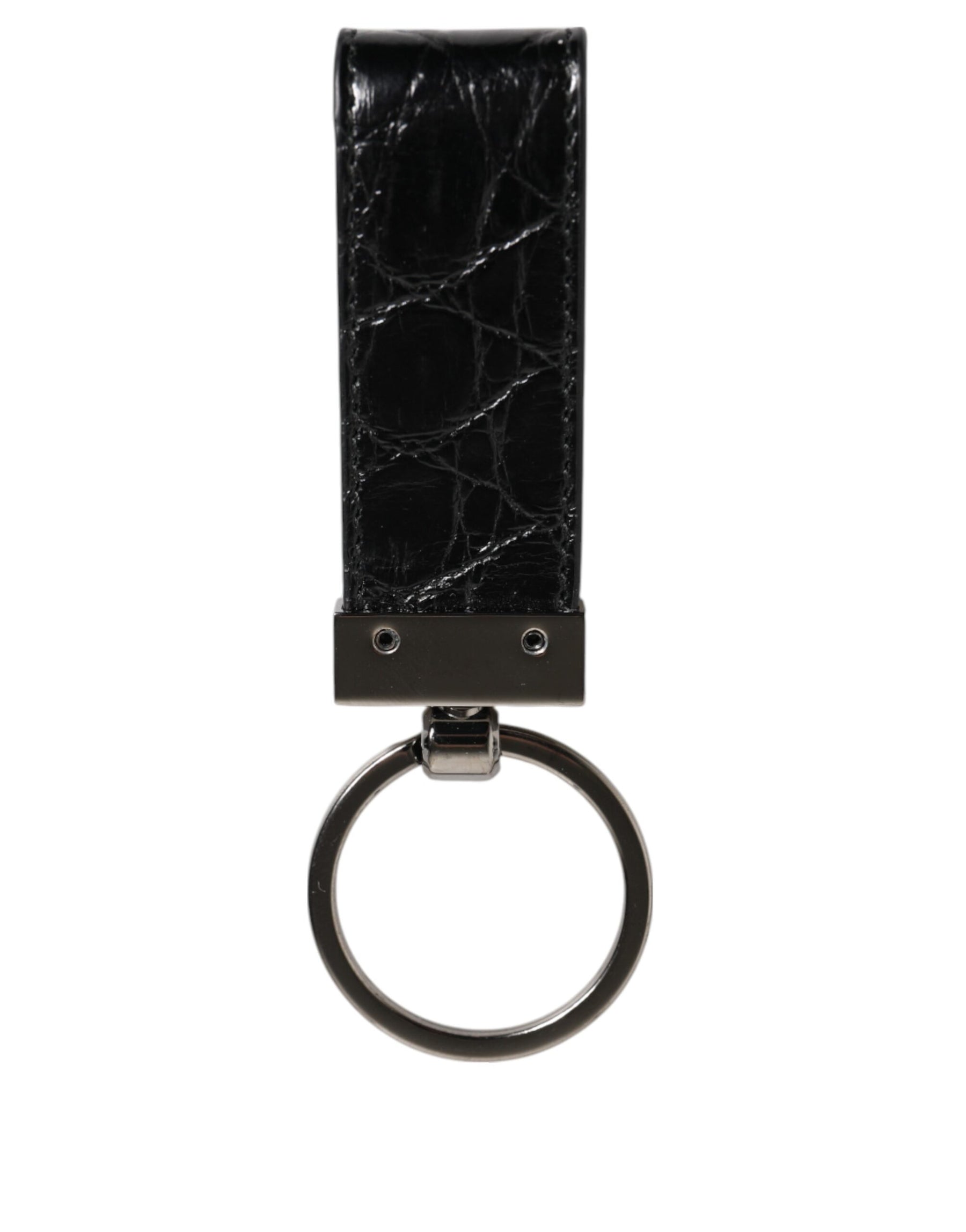 Dolce & Gabbana Black Leather Logo Metal Ring Keychain Holder Men Keyring | Regal Royce