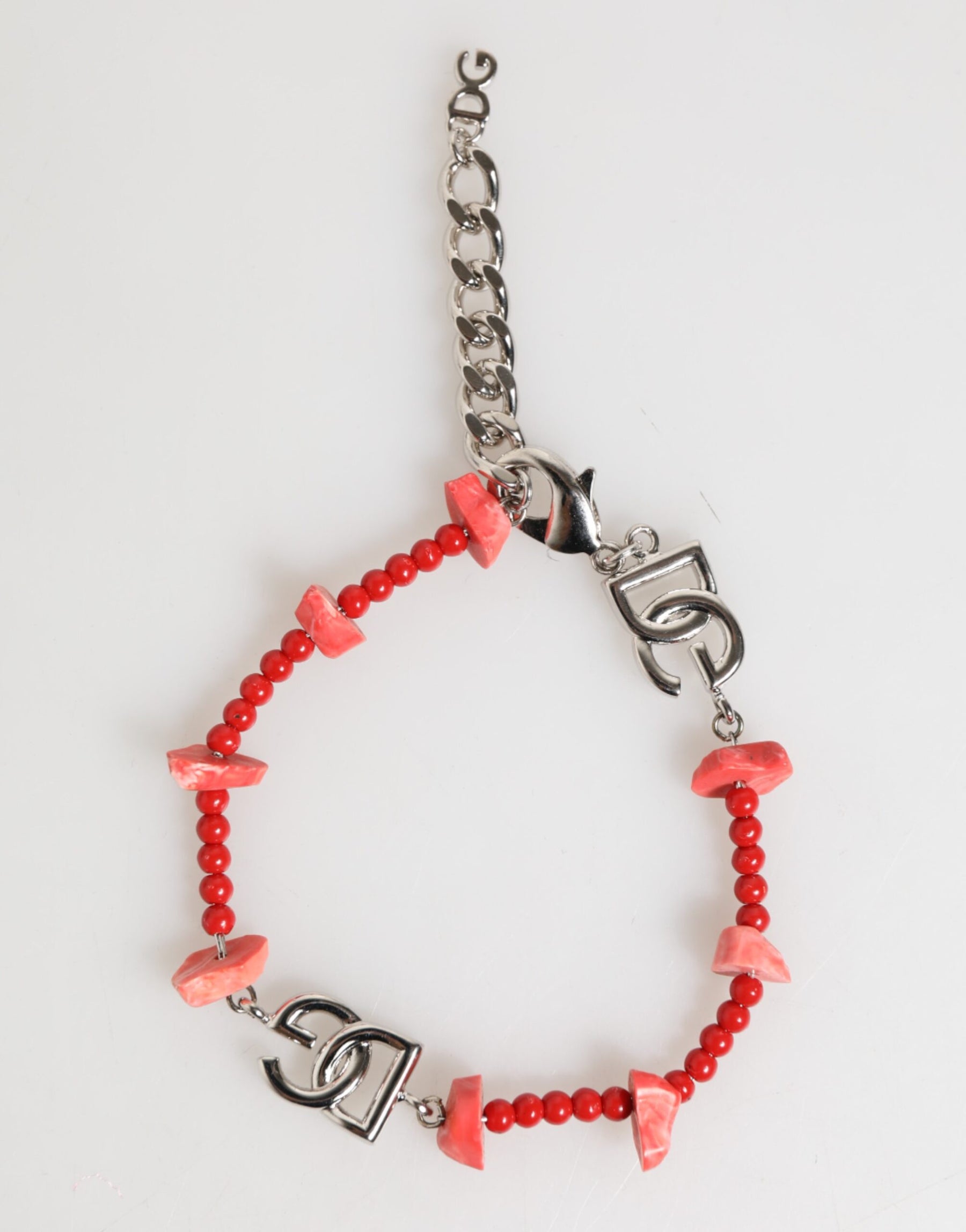 Dolce & Gabbana Silver Tone Brass Beaded Resin DG Logo Chain Men Bracelet | Regal Royce