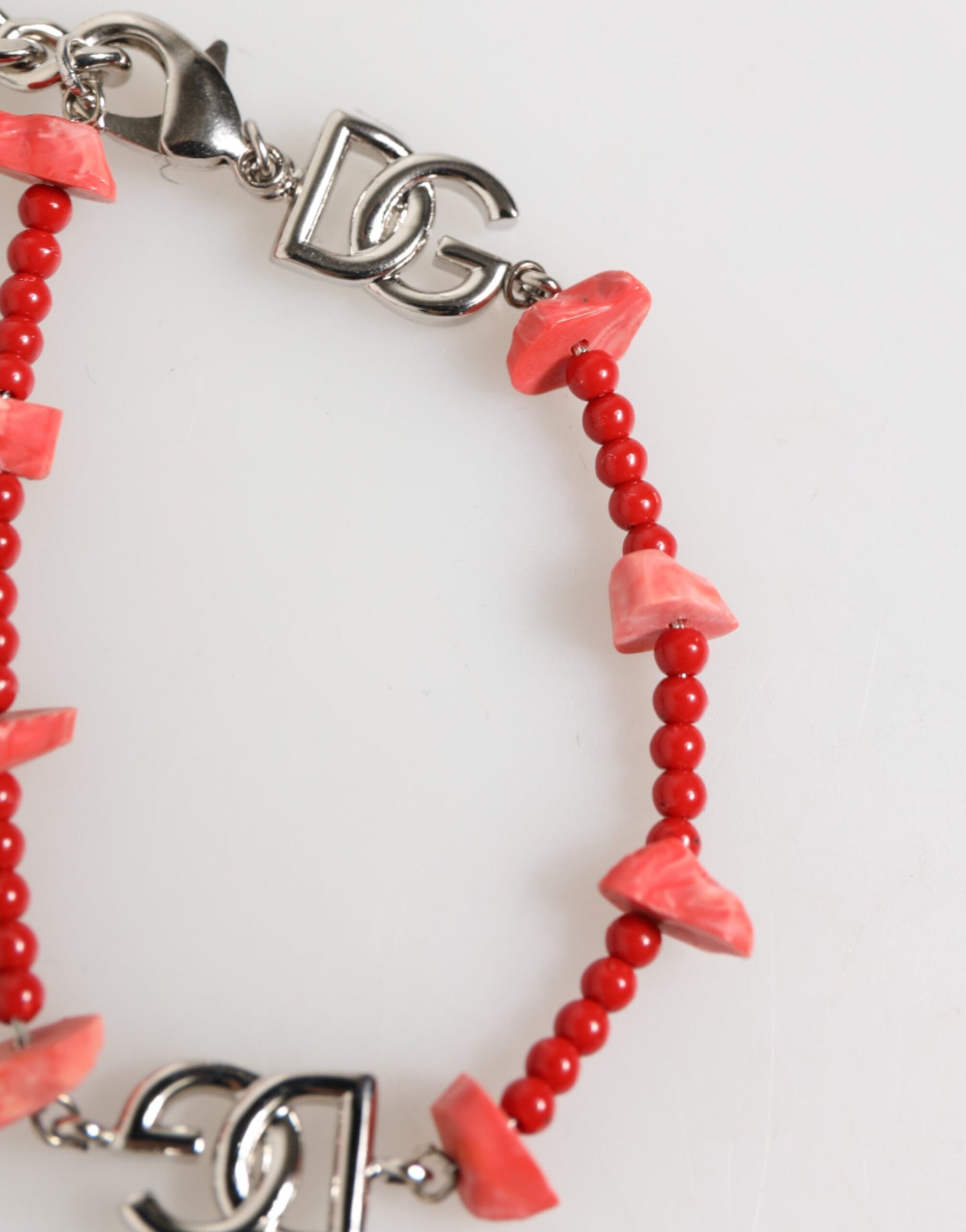 Dolce & Gabbana Silver Tone Brass Beaded Resin DG Logo Chain Men Bracelet | Regal Royce