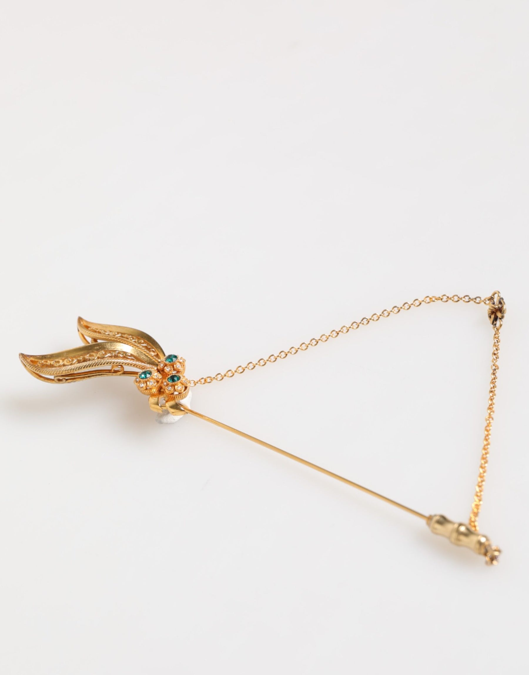 Dolce & Gabbana Gold Tone 925 Sterling Silver Crystal Chain Pin Brooch | Regal Royce