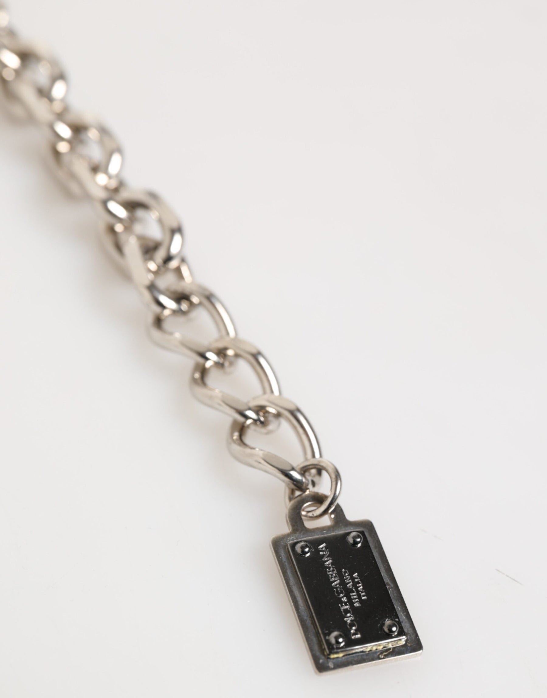 Dolce & Gabbana Silver Chain Brass Beaded Lobster Clasp Logo Men Bracelet | Regal Royce