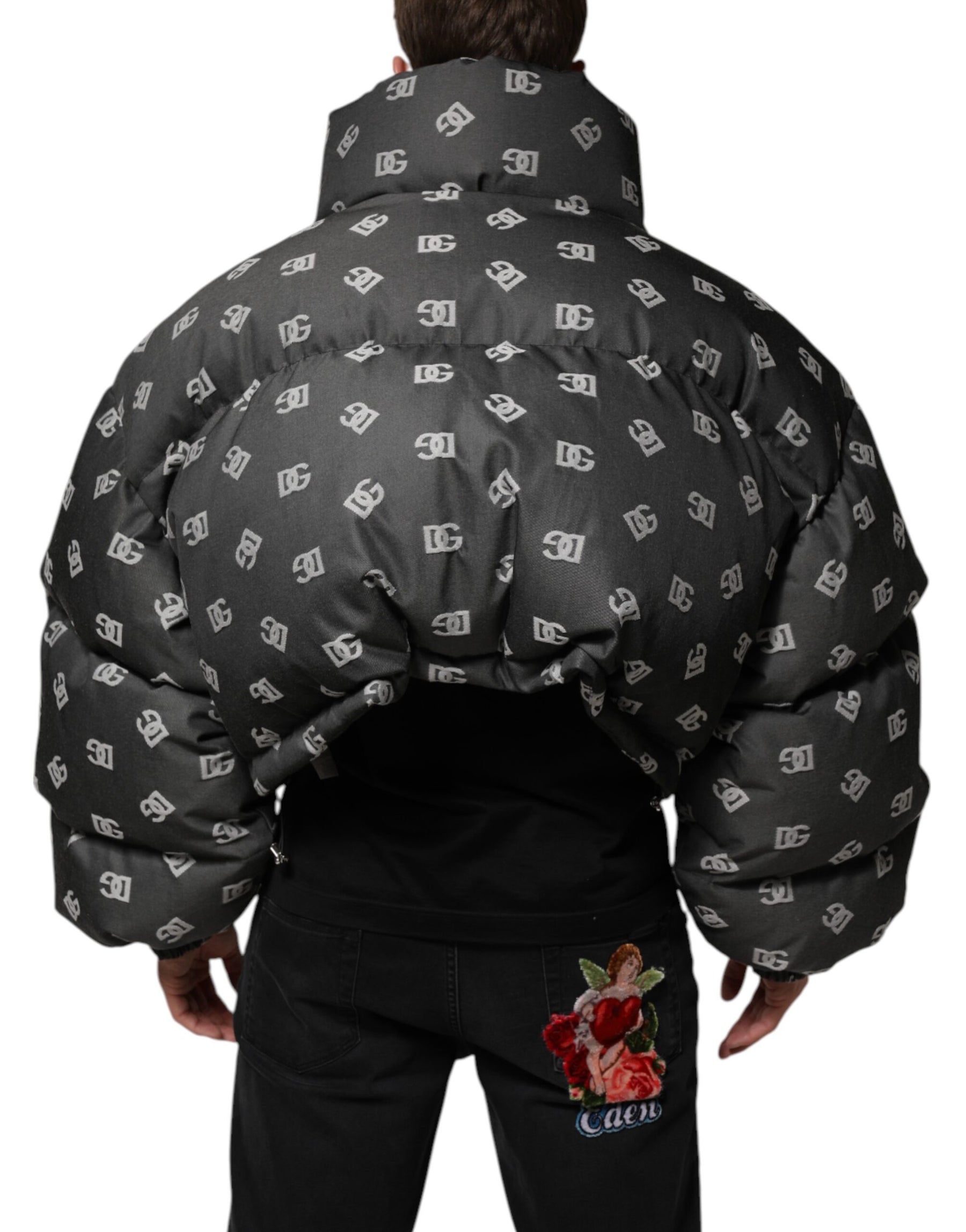 Dolce & Gabbana Black DG Monogram Full Zip Puffer Men Jacket | Regal Royce