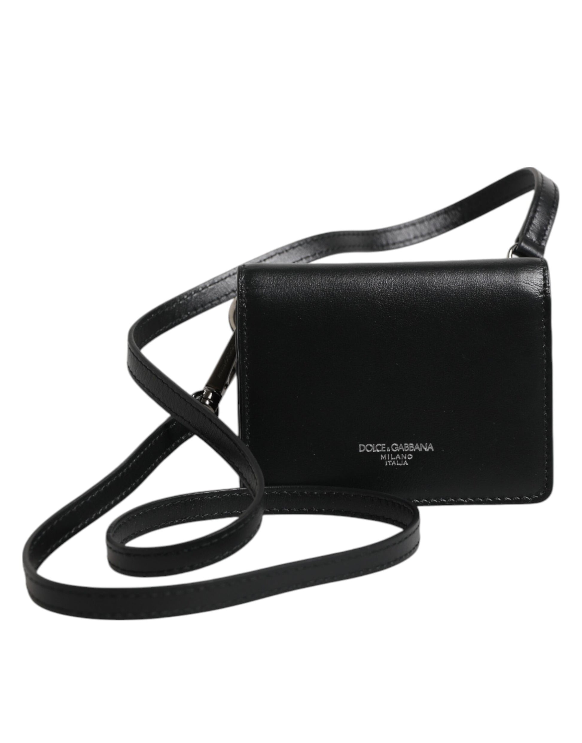 Dolce & Gabbana Black Leather Bifold Card Holder Crossbody Men Borse Bag