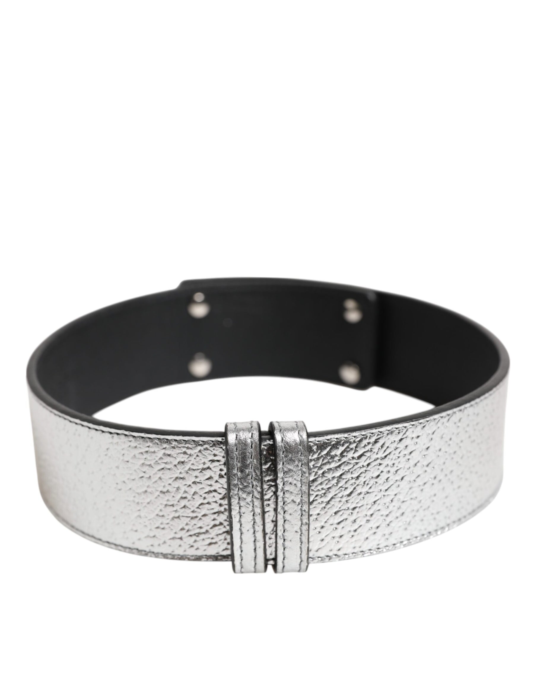 Dolce & Gabbana Silver Textured Leather Gold Tone Metal Neckband | Regal Royce