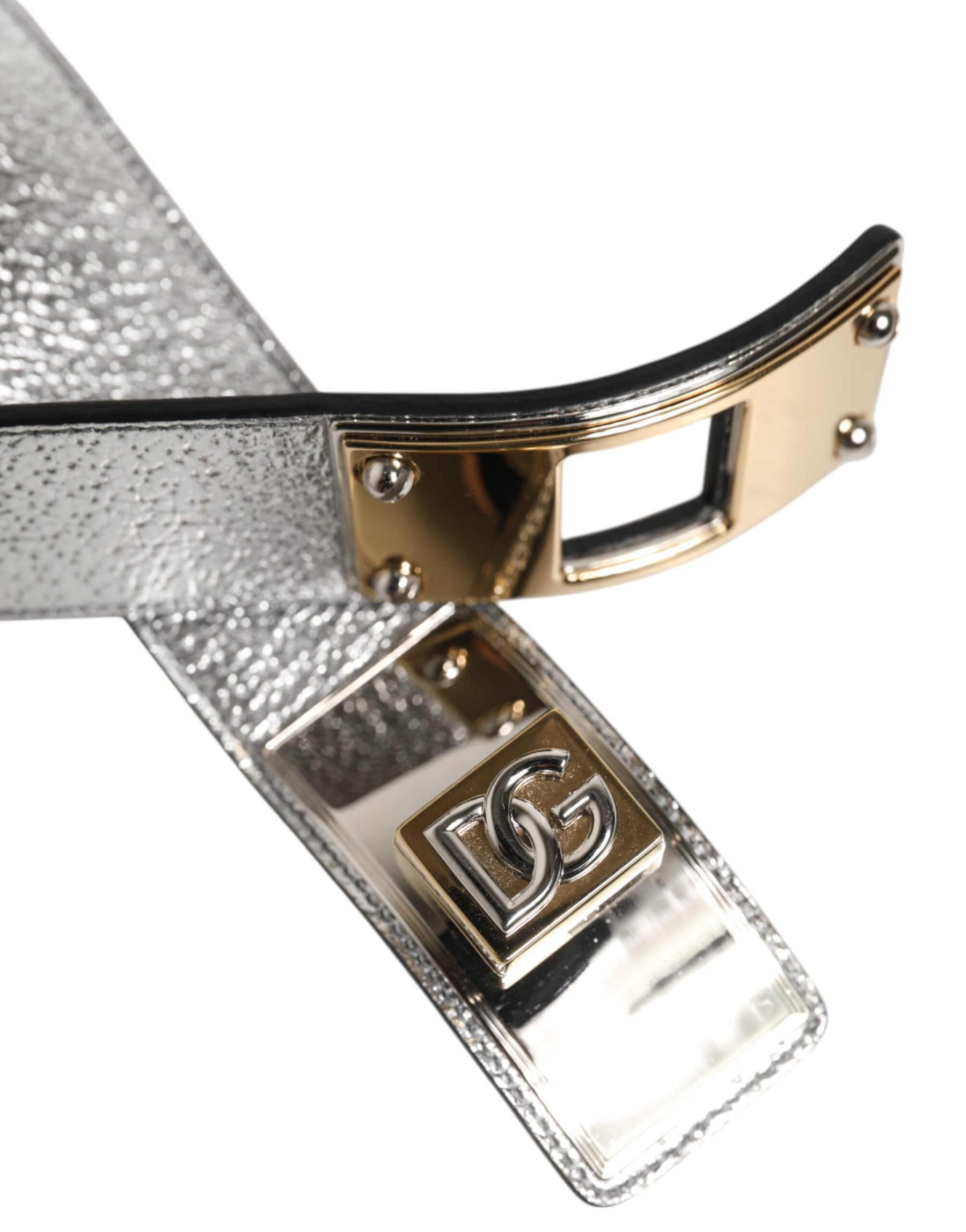 Dolce & Gabbana Silver Textured Leather Gold Tone Metal Neckband | Regal Royce