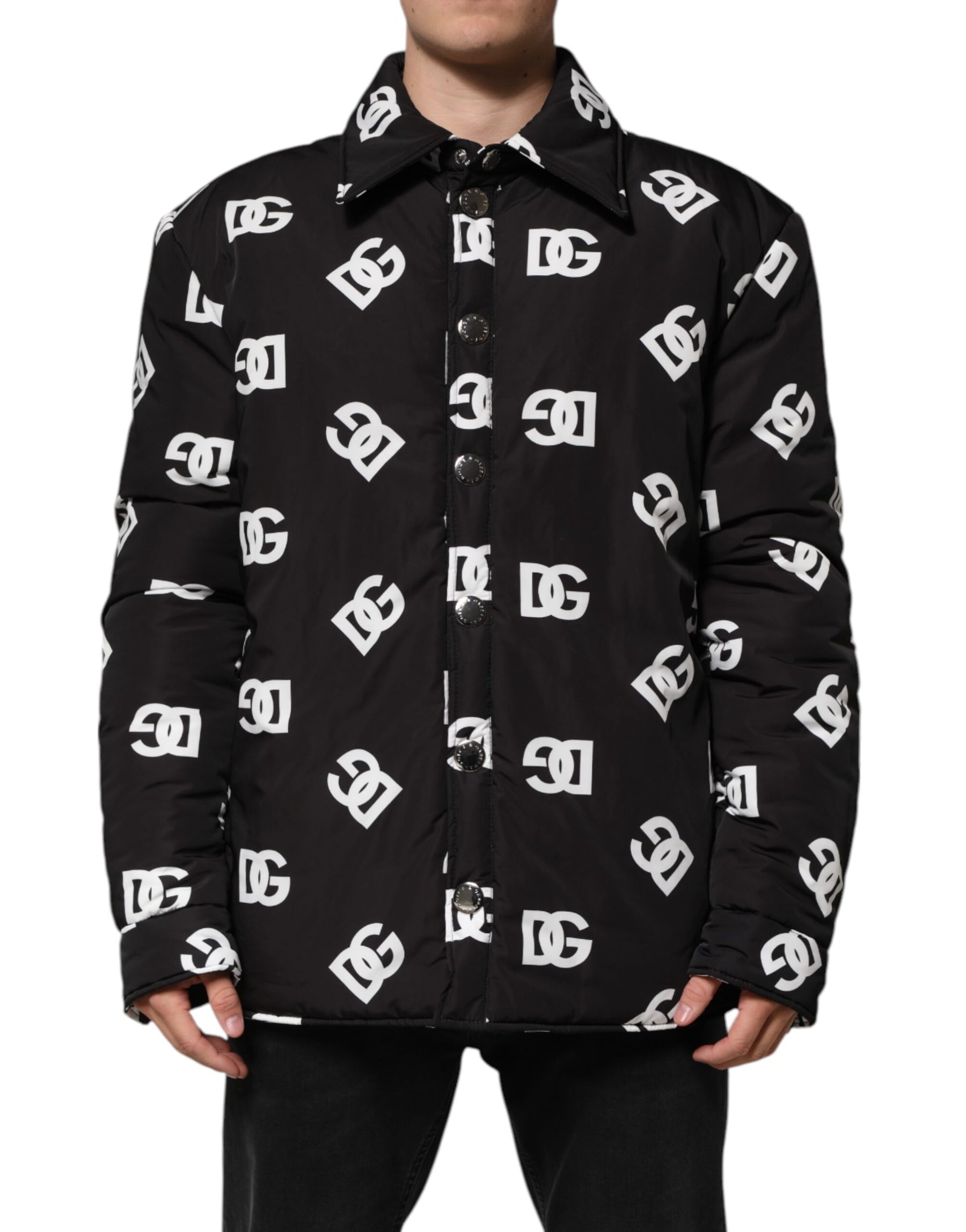 Dolce & Gabbana Black DG Monogram Nylon Windbreaker Jacket | Regal Royce