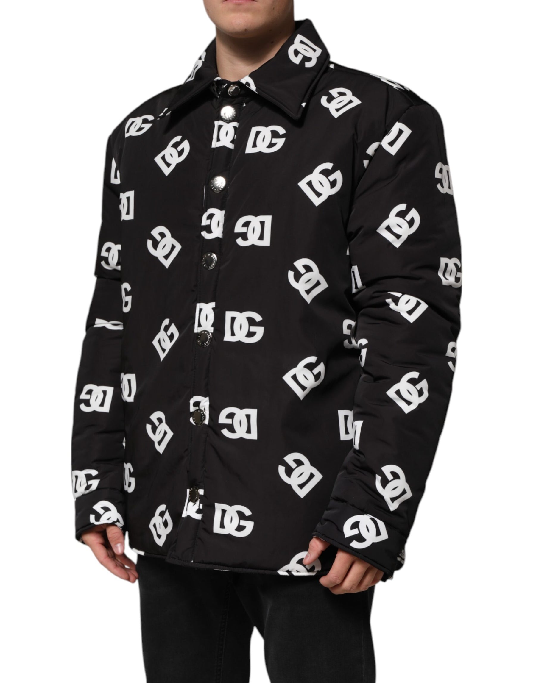 Dolce & Gabbana Black DG Monogram Nylon Windbreaker Jacket | Regal Royce