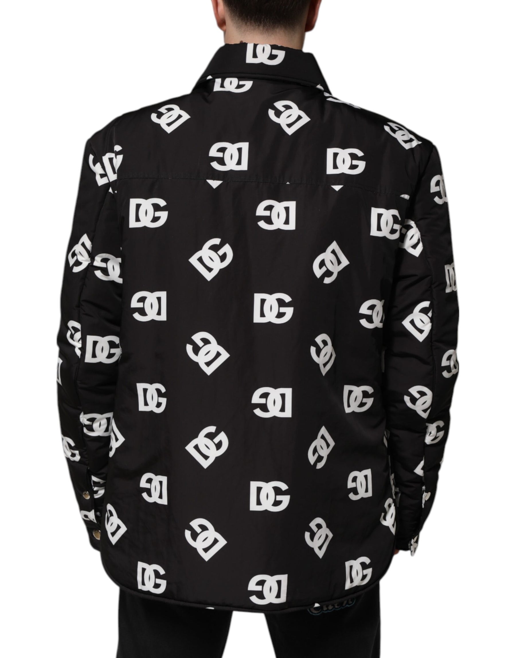 Dolce & Gabbana Black DG Monogram Nylon Windbreaker Jacket | Regal Royce