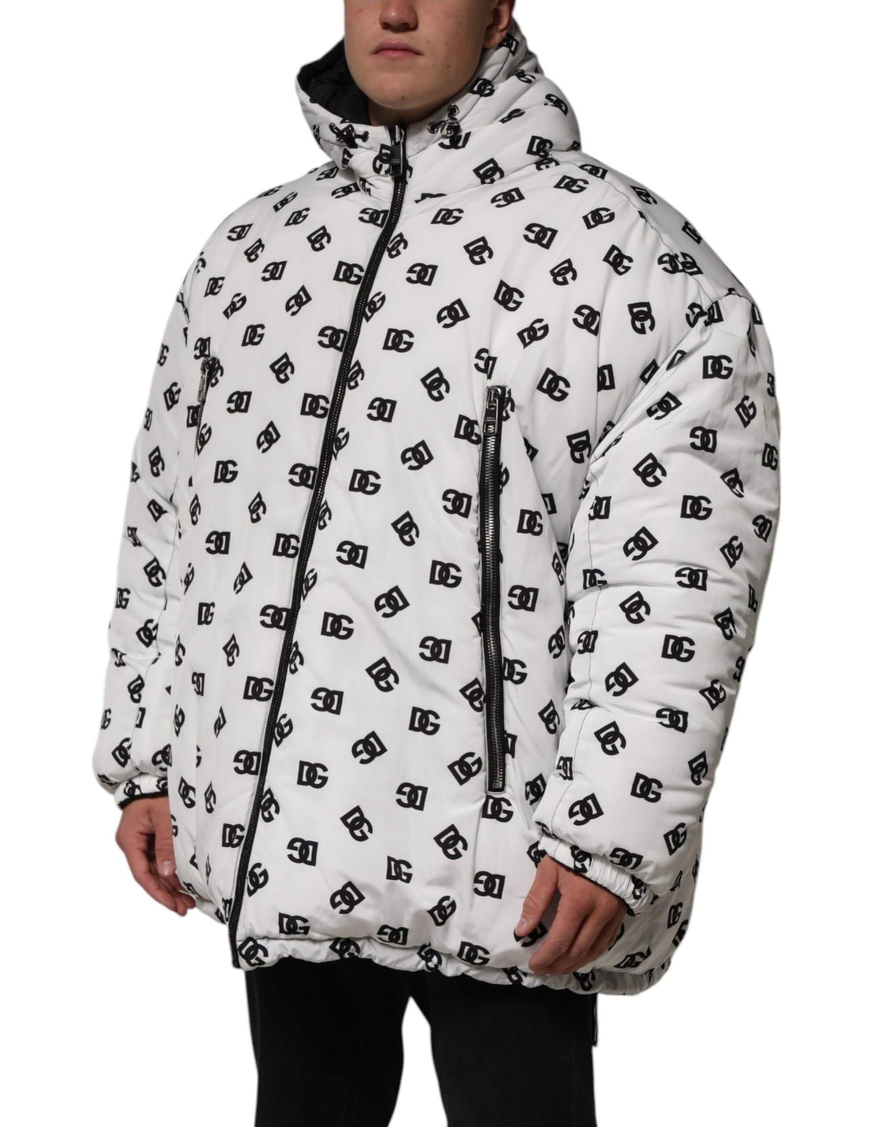 Dolce & Gabbana White DG Monogram Hooded Puffer Jacket | Regal Royce