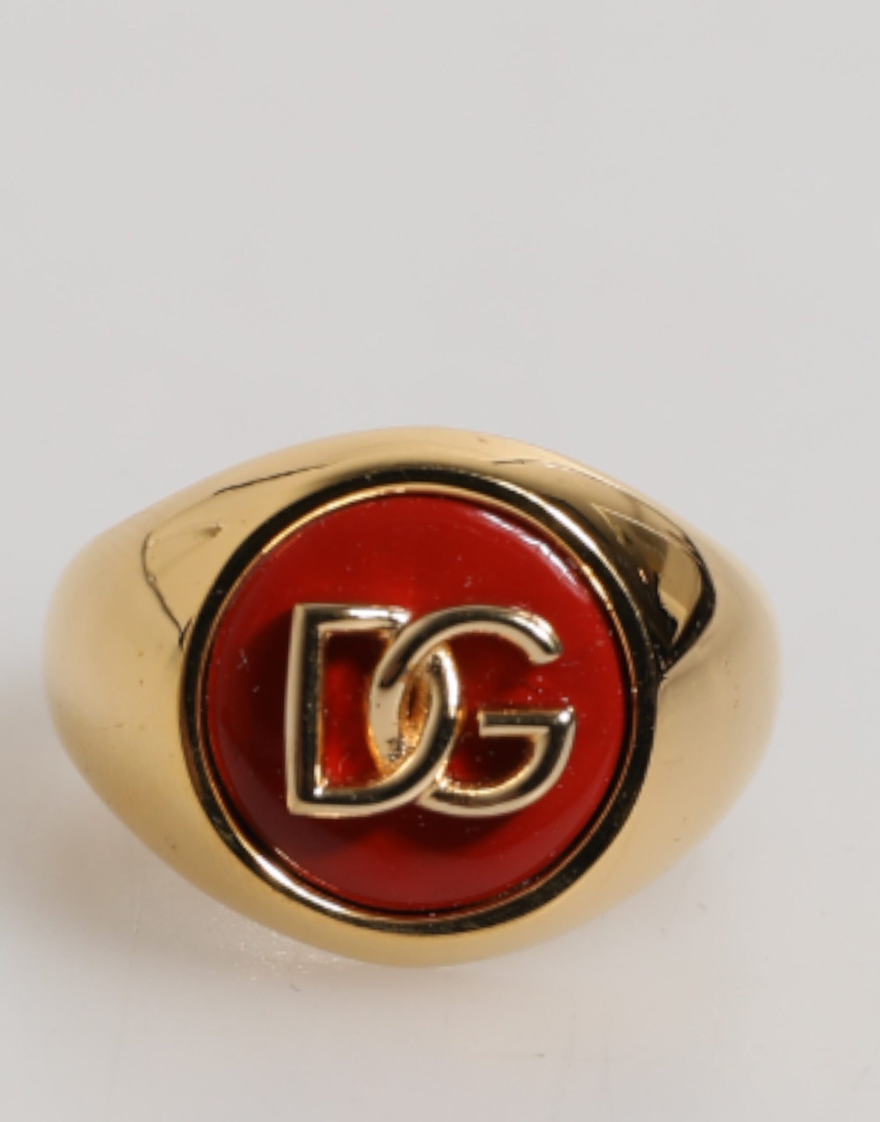 Dolce & Gabbana Gold Tone Real Brass Red DG Logo Men Ring | Regal Royce