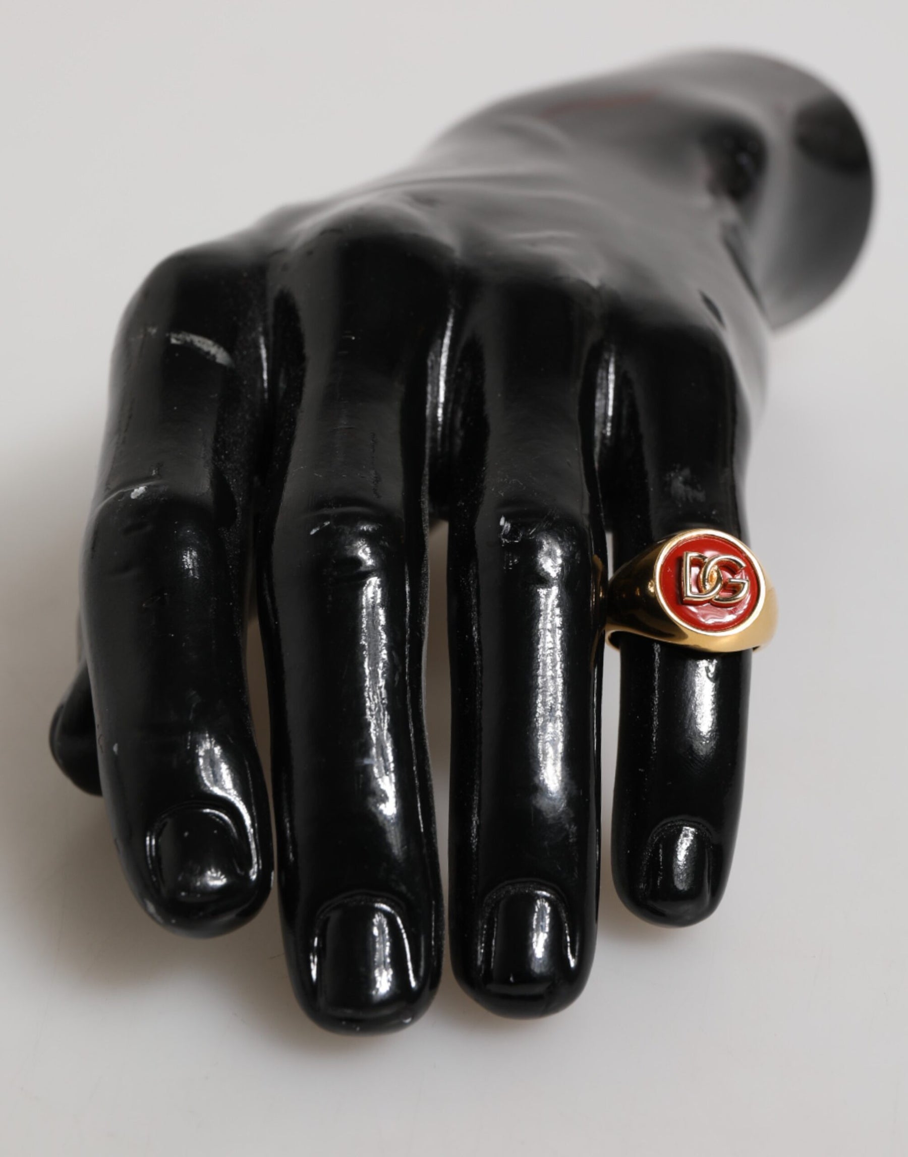 Dolce & Gabbana Gold Tone Real Brass Red DG Logo Men Ring | Regal Royce