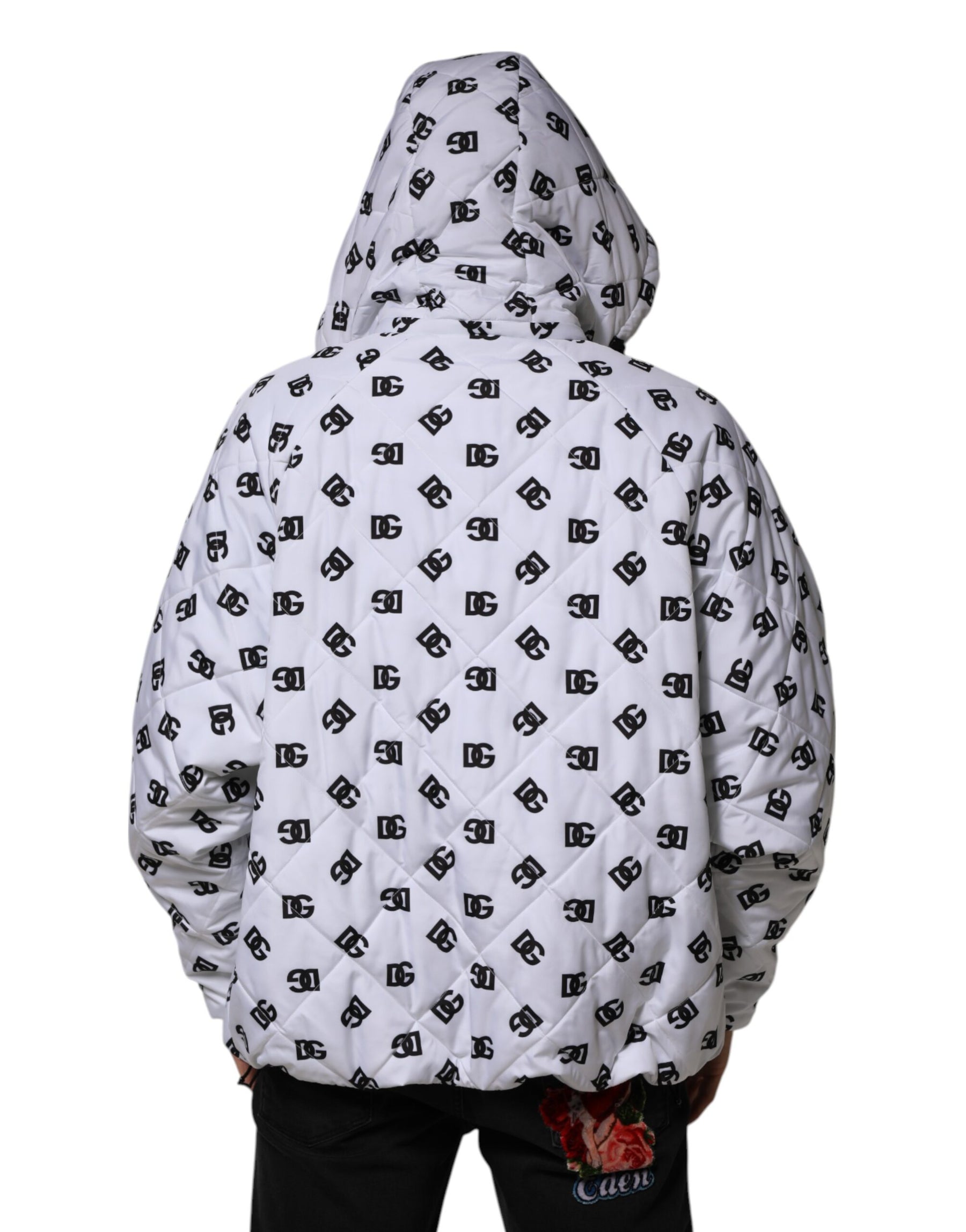 Dolce & Gabbana White DG Monogram Hooded Quilted Jacket | Regal Royce