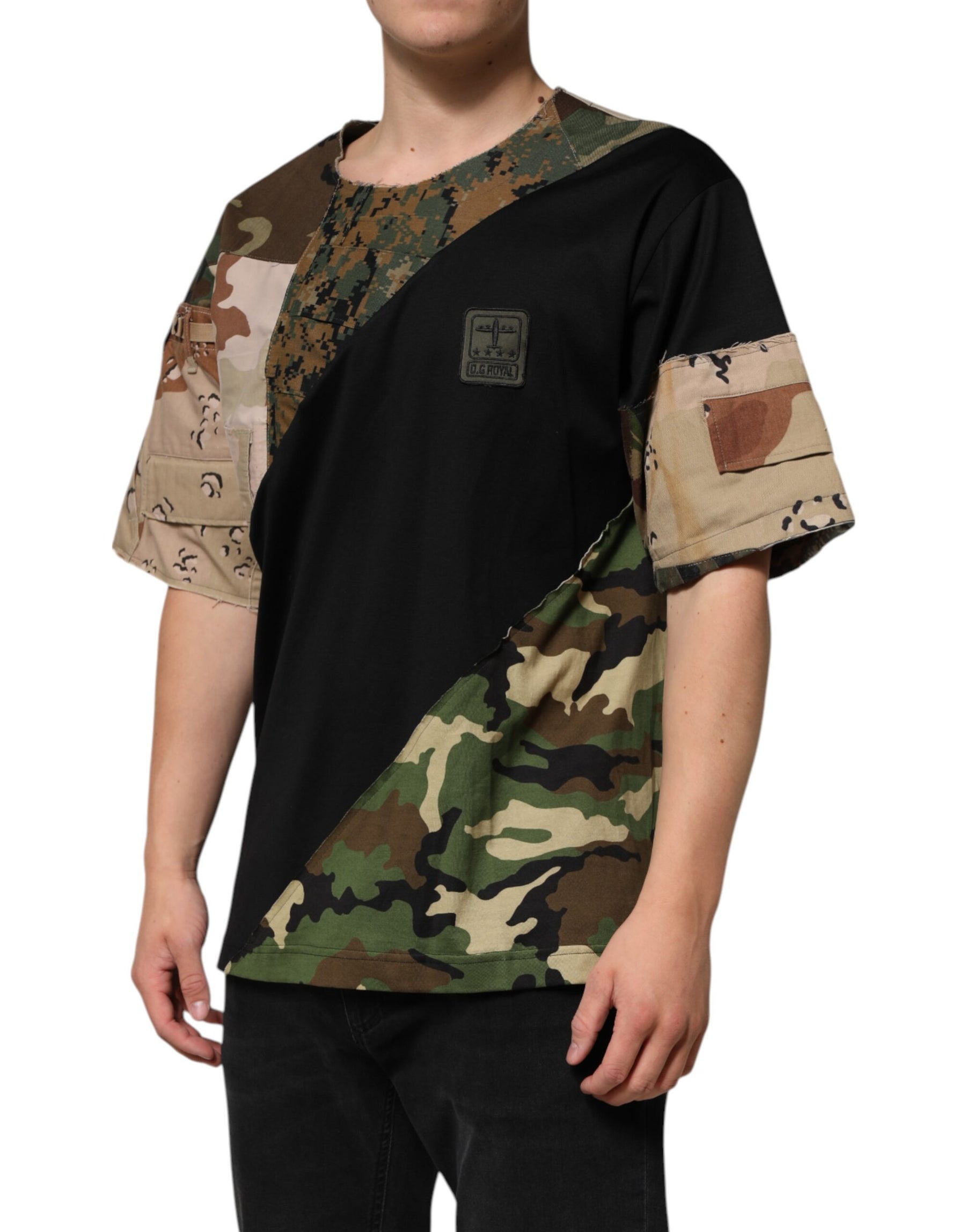 Dolce & Gabbana Multicolor Patchwork Cotton CrewNeck  T-shirt | Regal Royce