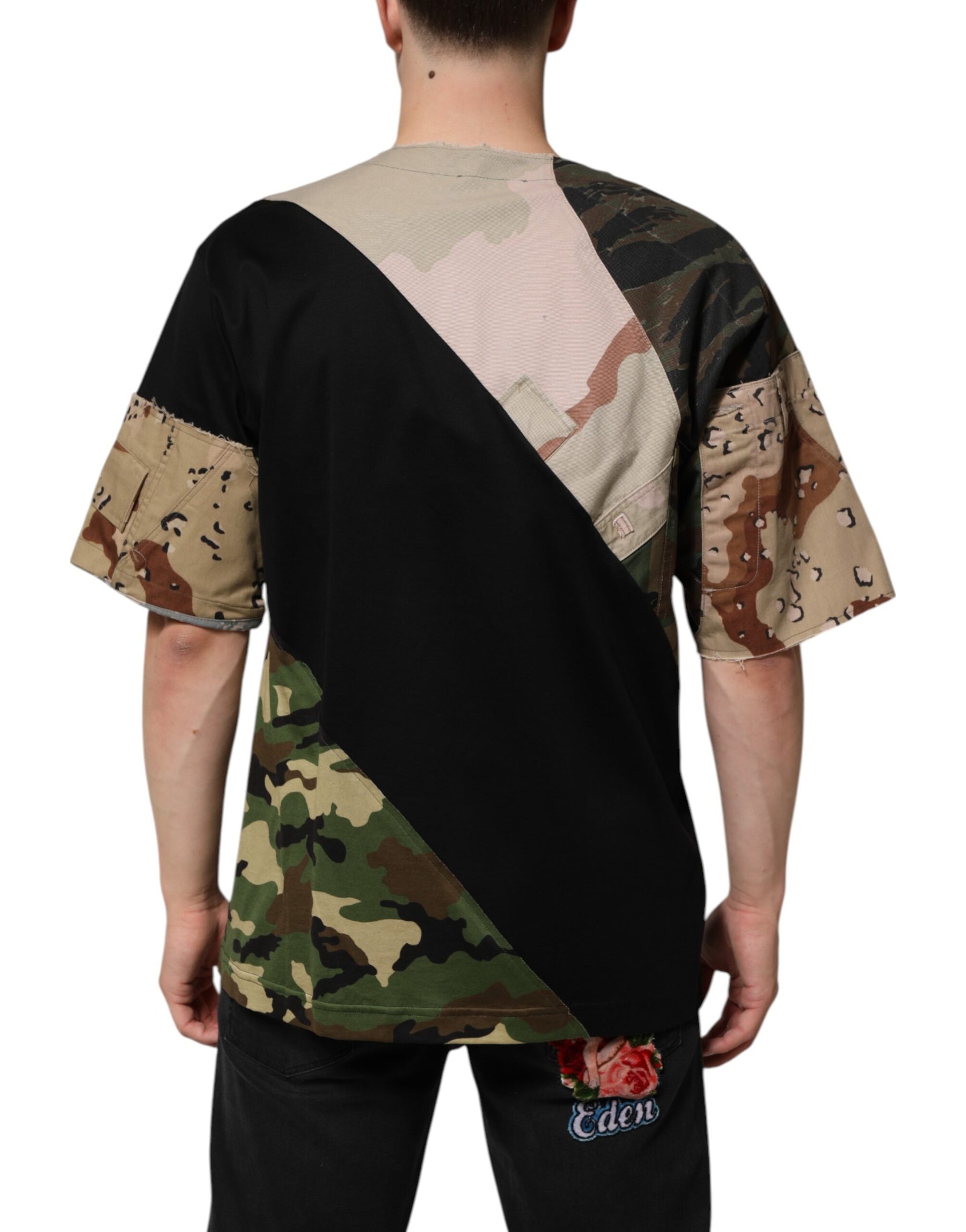 Dolce & Gabbana Multicolor Patchwork Cotton CrewNeck  T-shirt | Regal Royce