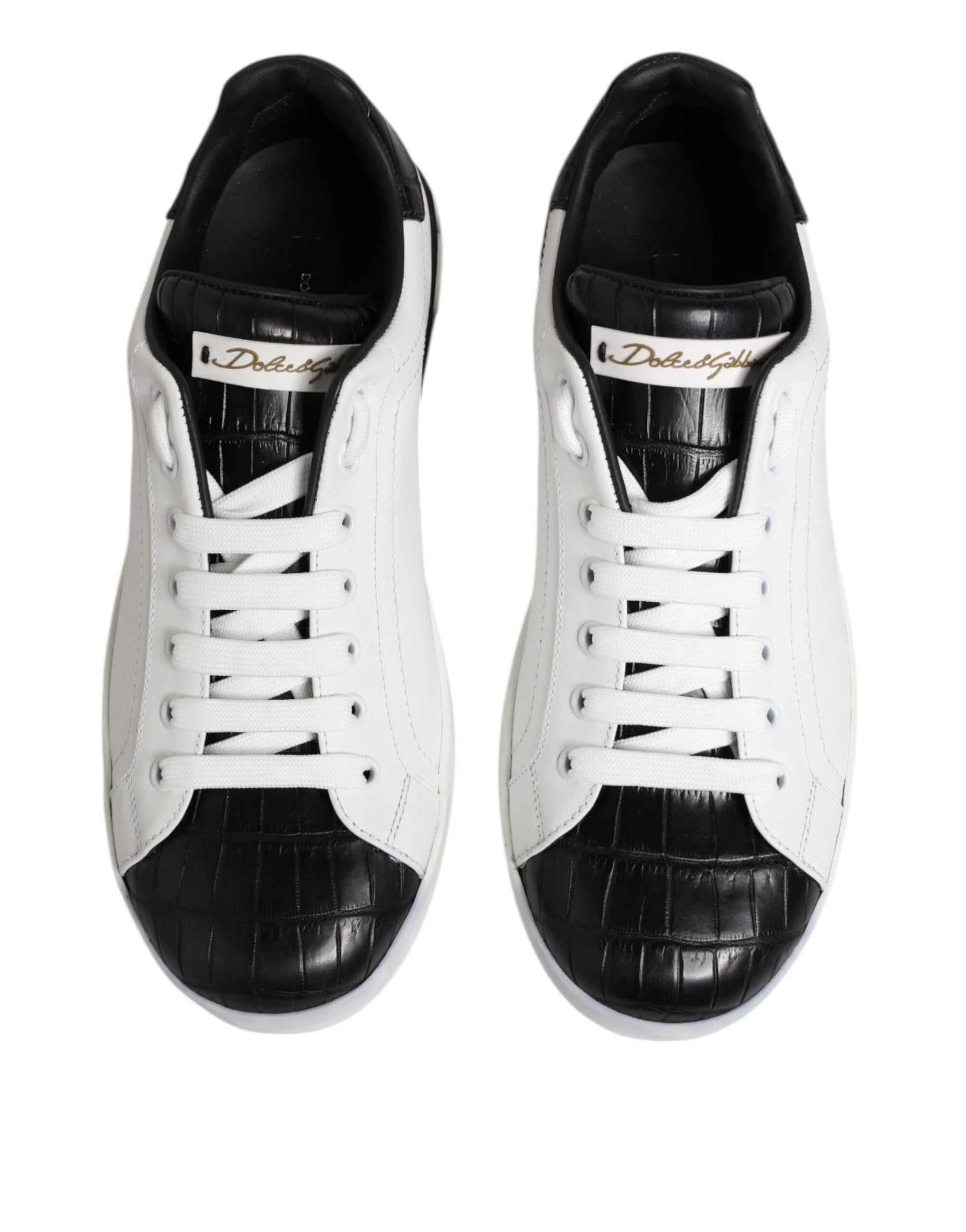 Dolce & Gabbana White Black Leather Portofino Sneaker Shoes | Regal Royce