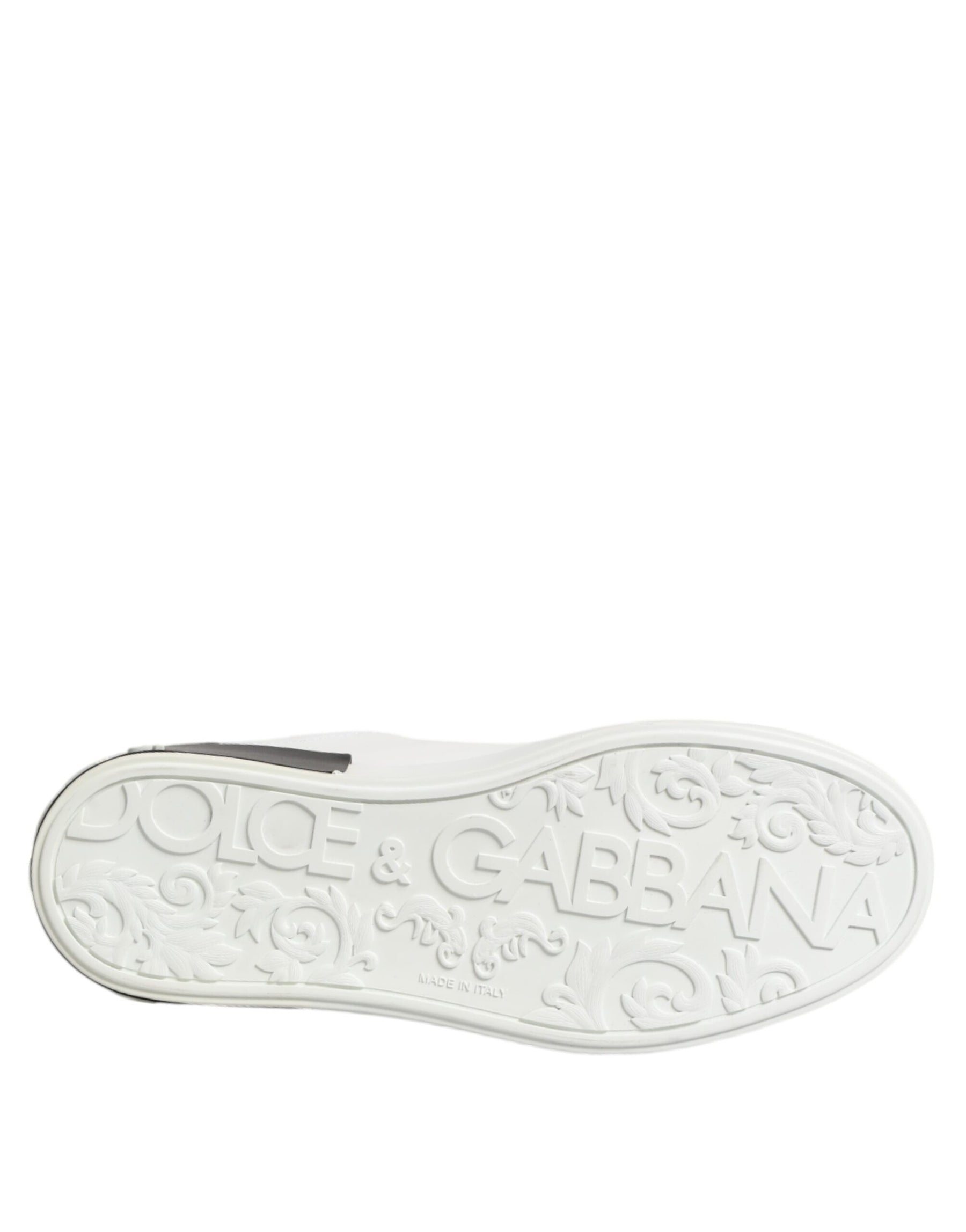Dolce & Gabbana White Black Leather Portofino Sneaker Shoes | Regal Royce