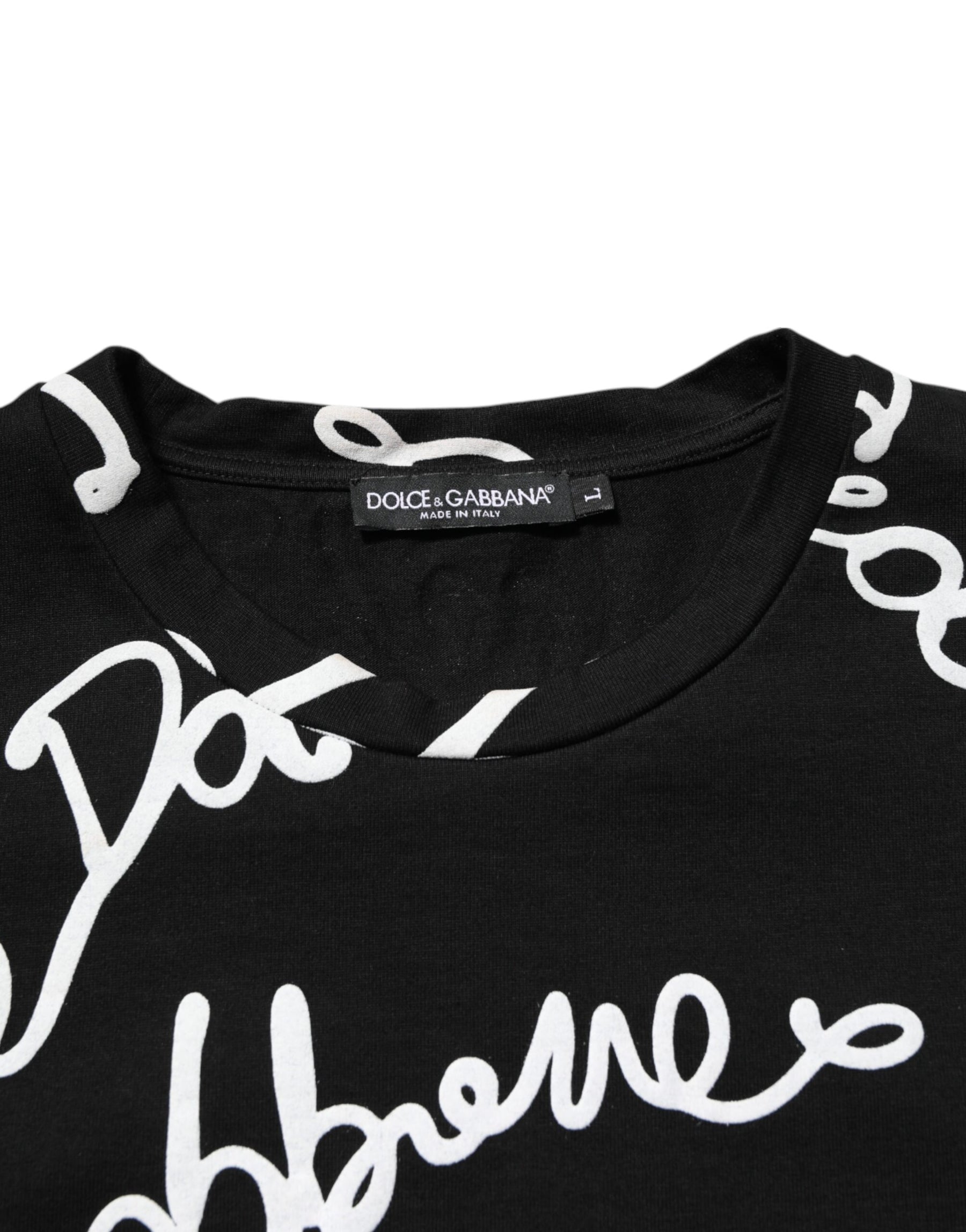 Dolce & Gabbana Black Logo Print Cotton Crew Neck  T-shirt | Regal Royce