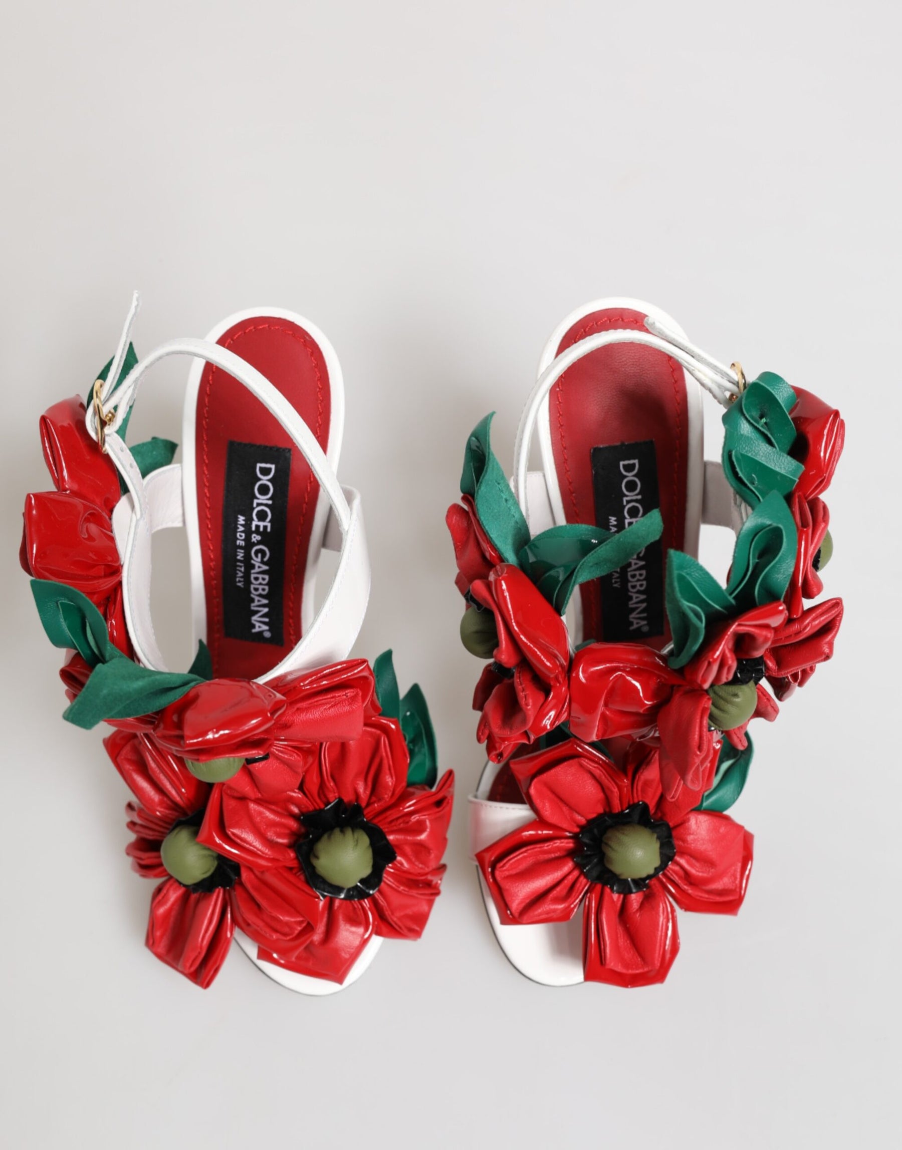 Dolce & Gabbana White Red Floral Detailing Sandals Shoes | Regal Royce