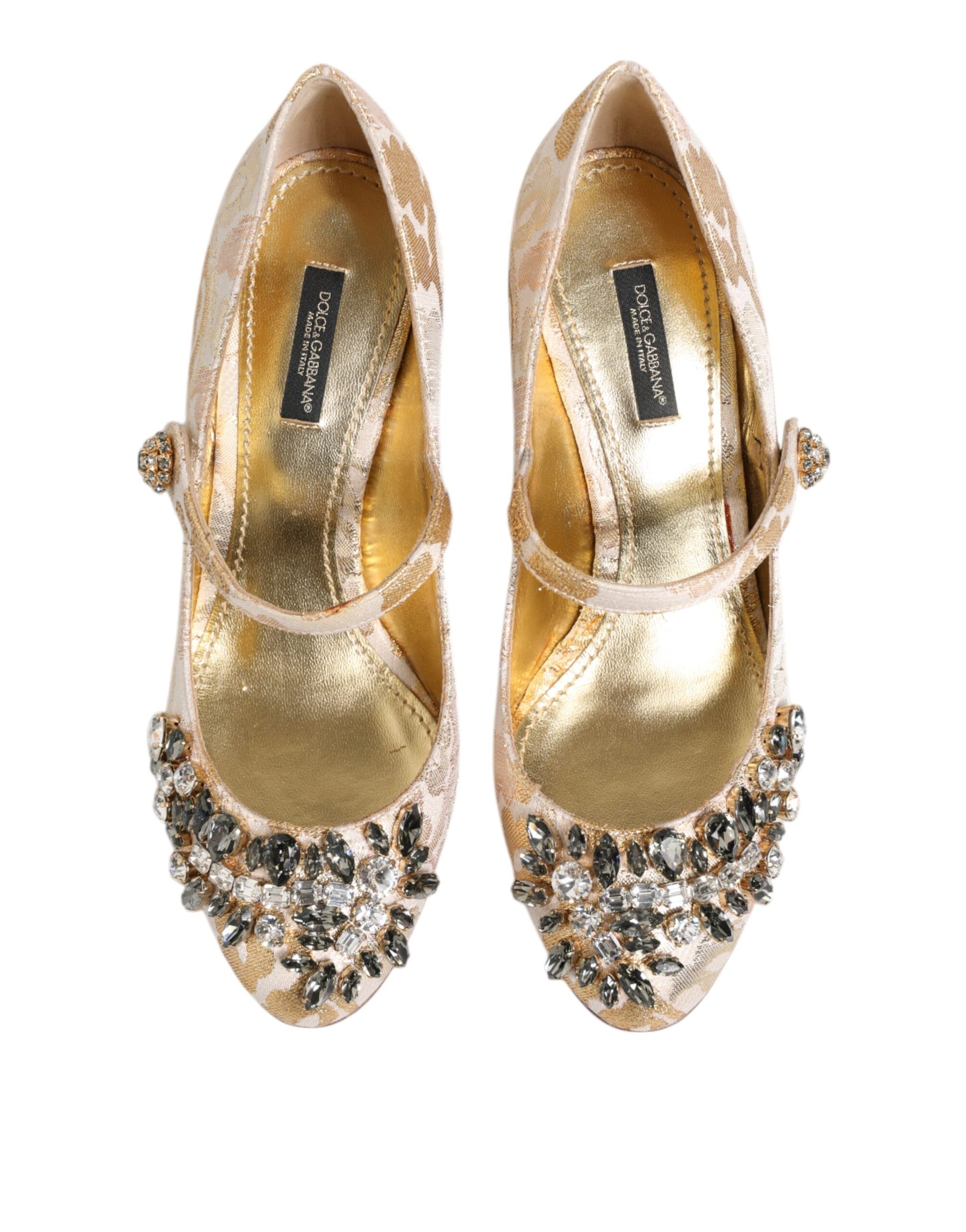 Dolce & Gabbana Gold Jacquard Crystal Mary Janes Pumps Shoes | Regal Royce