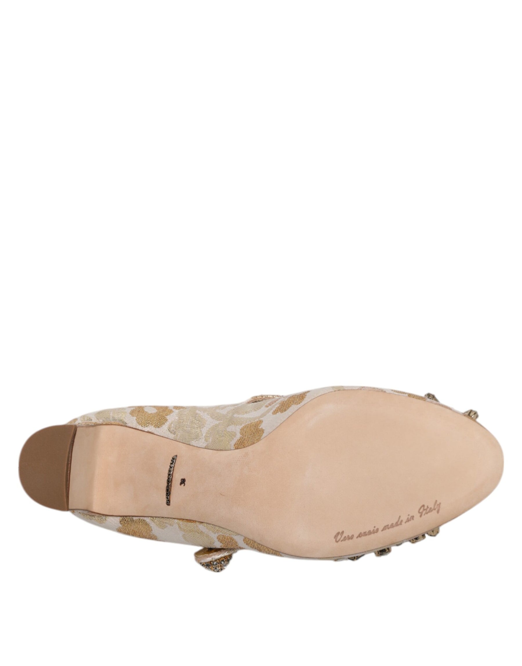 Dolce & Gabbana Gold Jacquard Crystal Mary Janes Pumps Shoes | Regal Royce