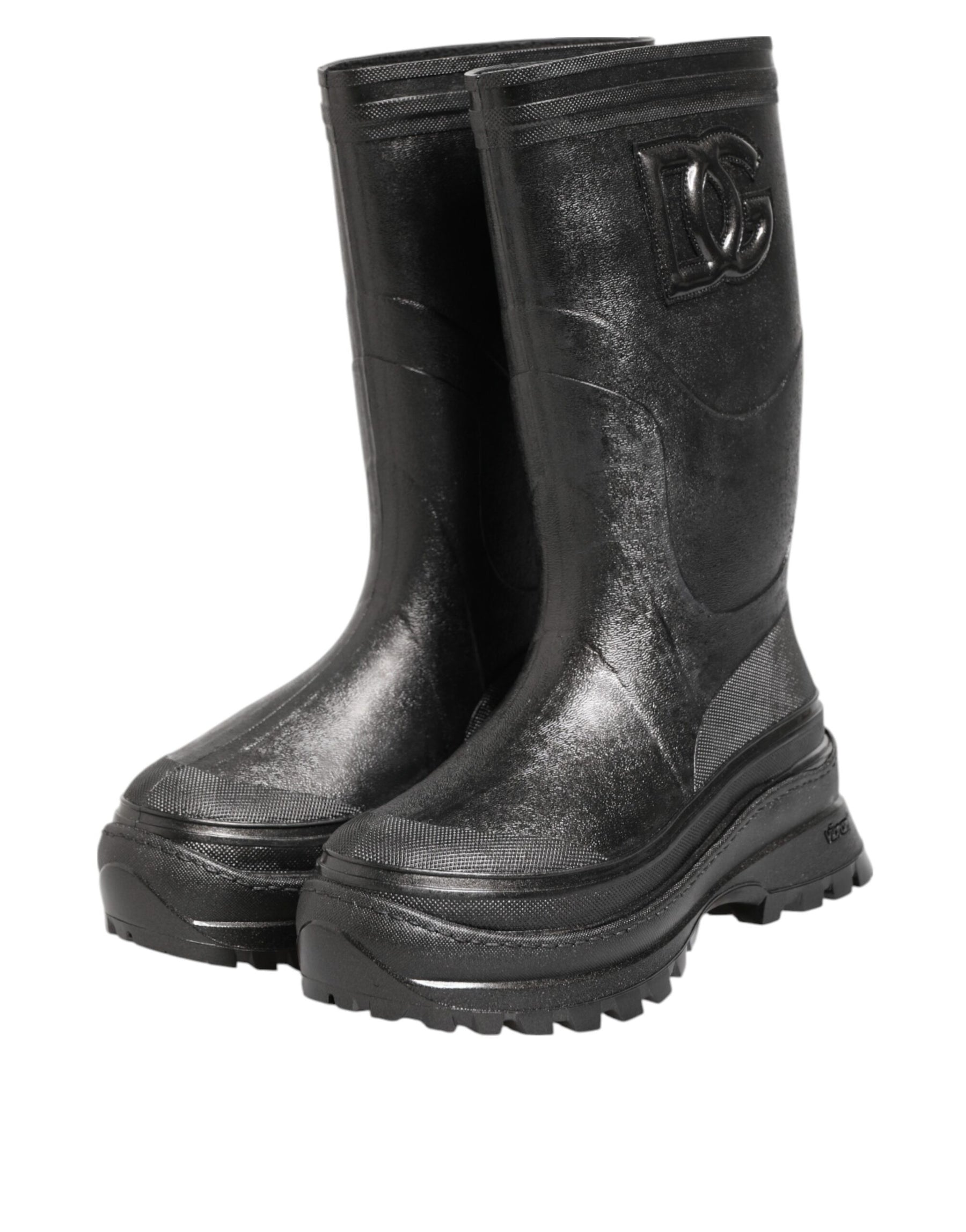 Dolce & Gabbana Metallic Black Pull On Rain Boots Men Shoes | Regal Royce
