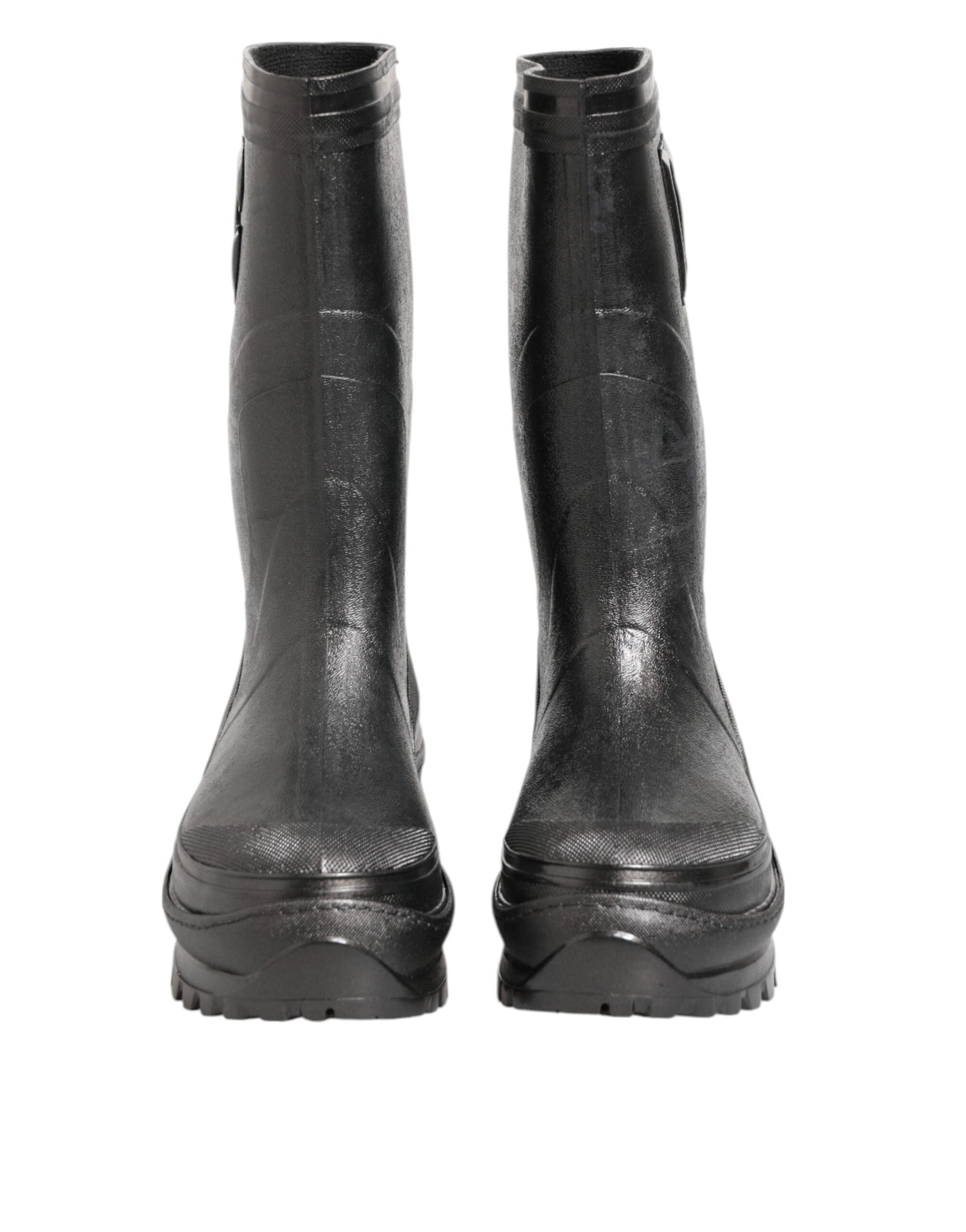 Dolce & Gabbana Metallic Black Pull On Rain Boots Men Shoes | Regal Royce