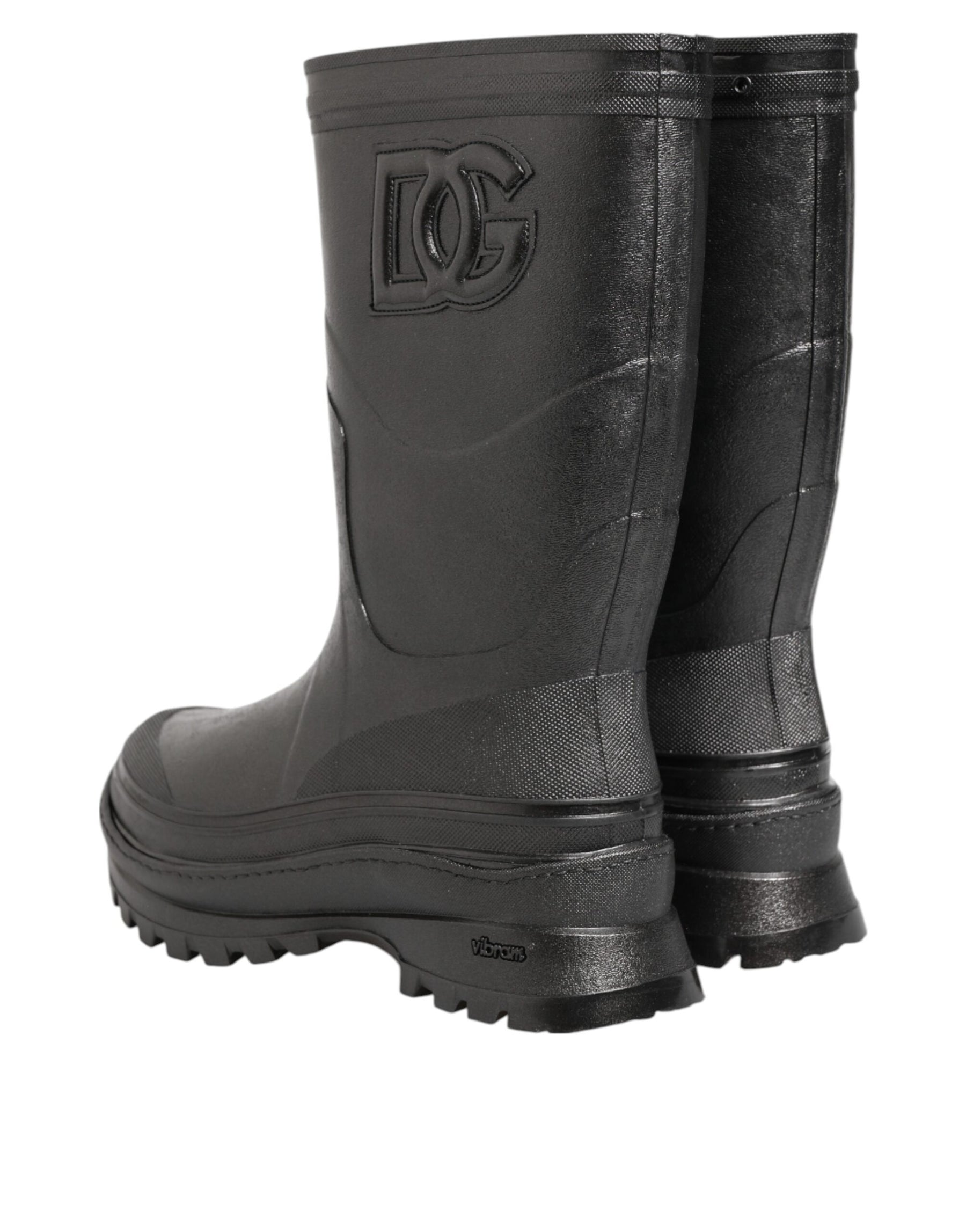 Dolce & Gabbana Metallic Black Pull On Rain Boots Men Shoes | Regal Royce