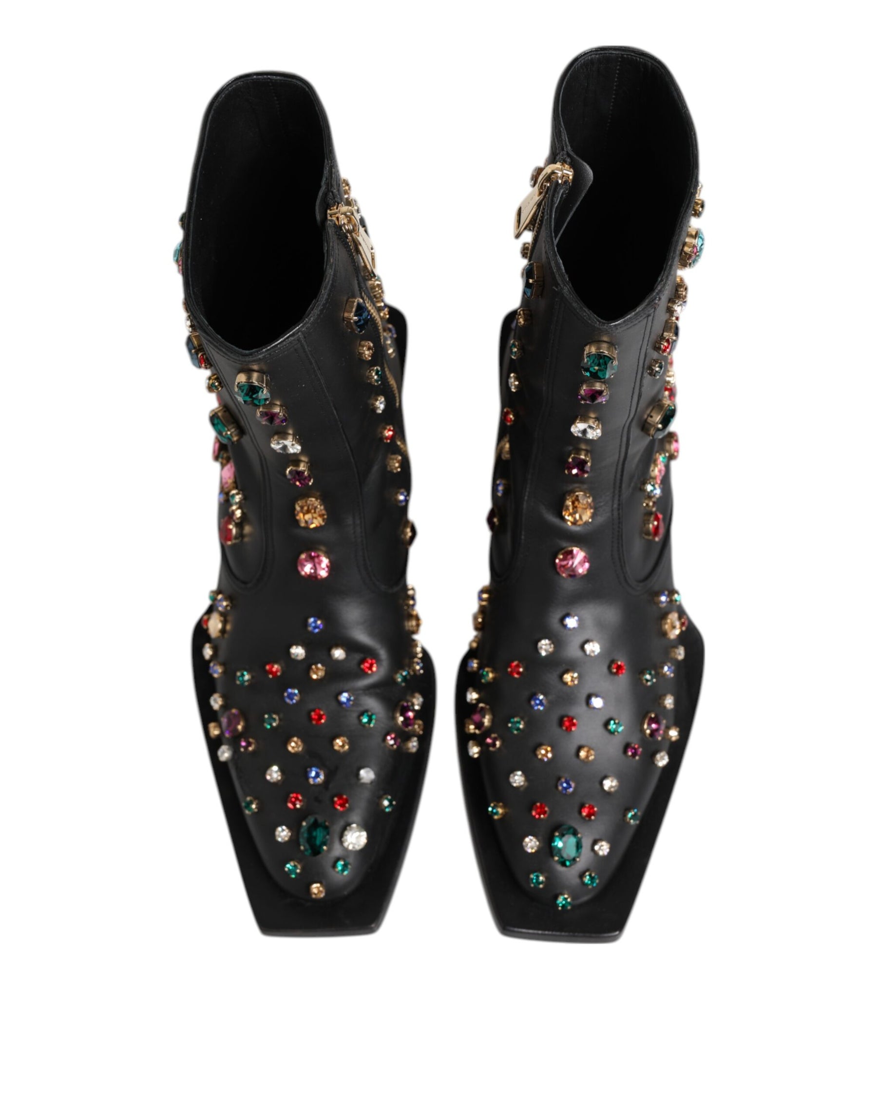 Dolce & Gabbana Black Crystal Cowboy Leather Men Boots Shoes | Regal Royce