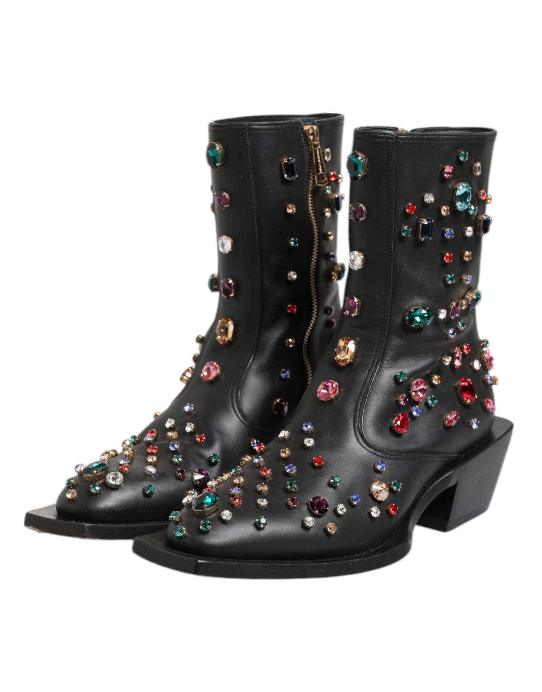 Dolce & Gabbana Black Crystal Cowboy Leather Men Boots Shoes | Regal Royce