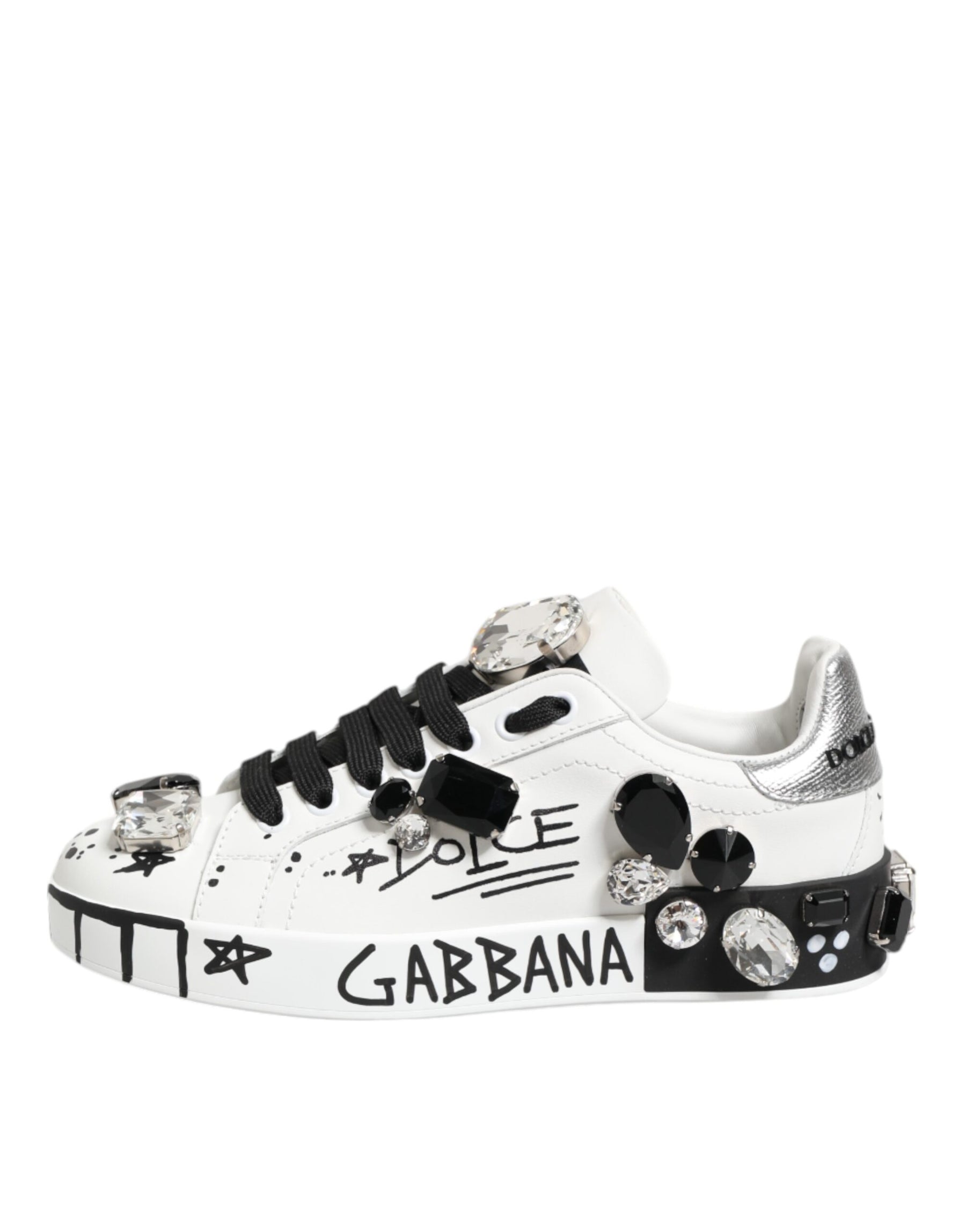 Dolce & Gabbana White Portofino Crystal Sneakers  Shoes | Regal Royce
