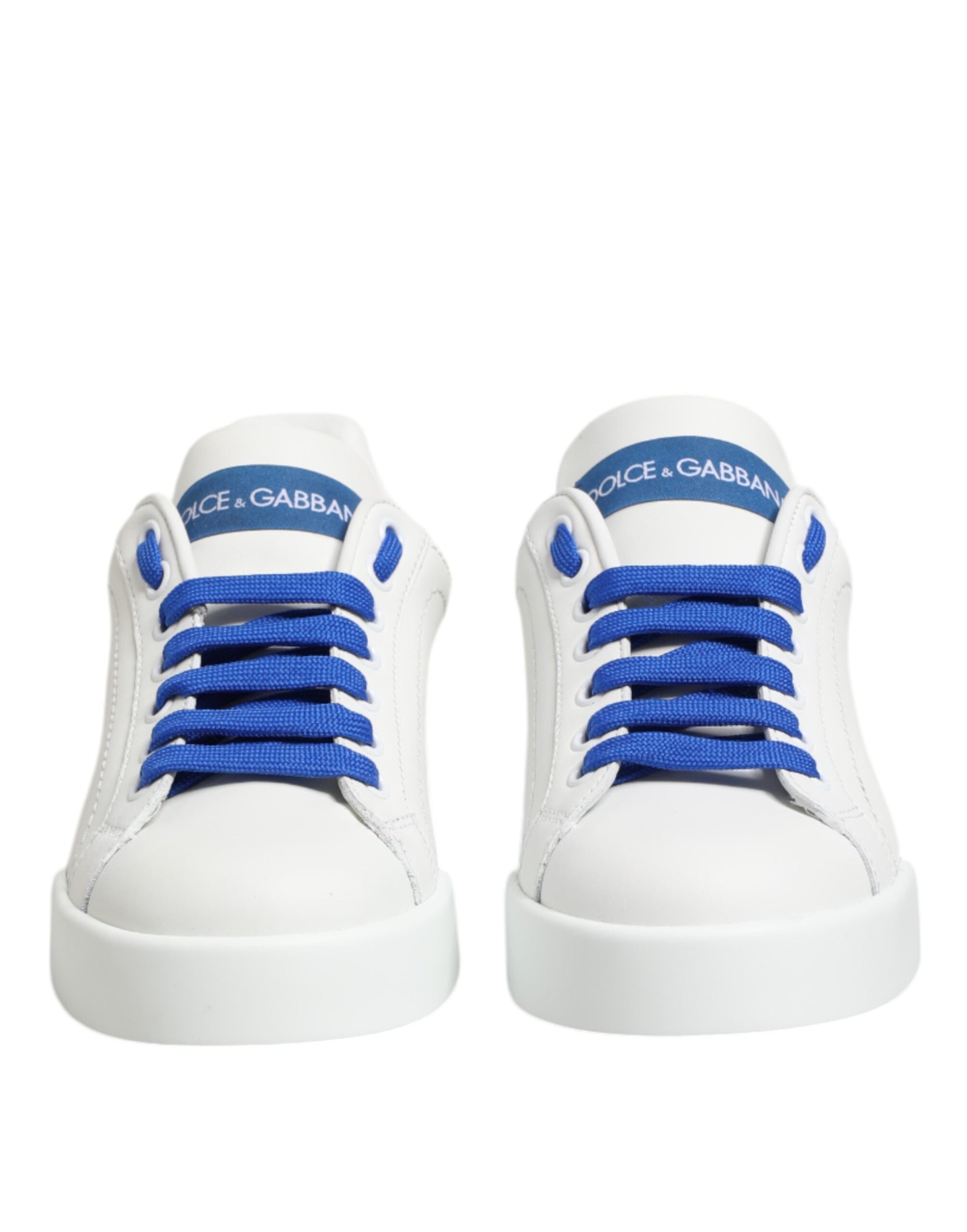 Dolce & Gabbana White Blue Leather Low Top Sneakers Shoes | Regal Royce