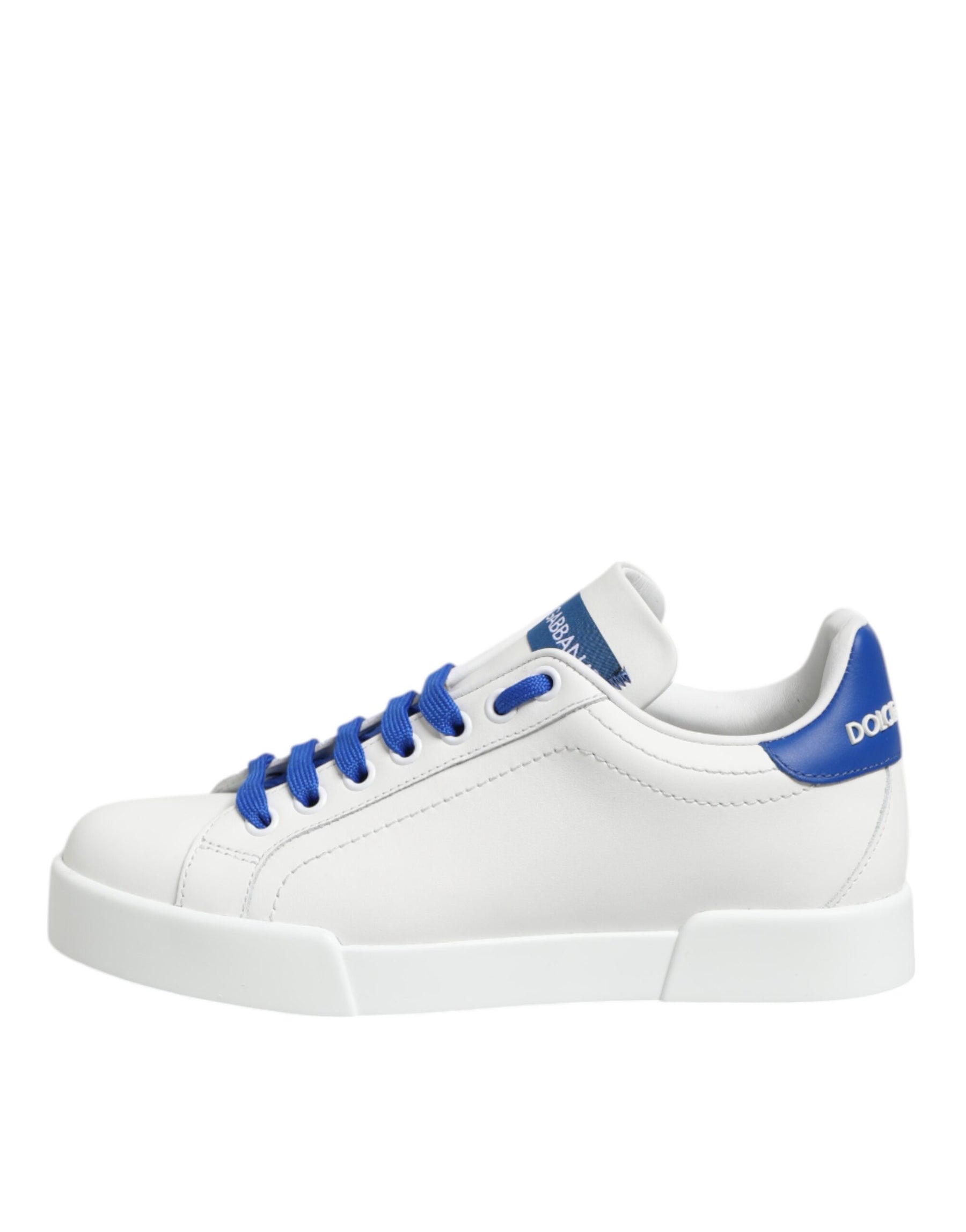 Dolce & Gabbana White Blue Leather Low Top Sneakers Shoes | Regal Royce