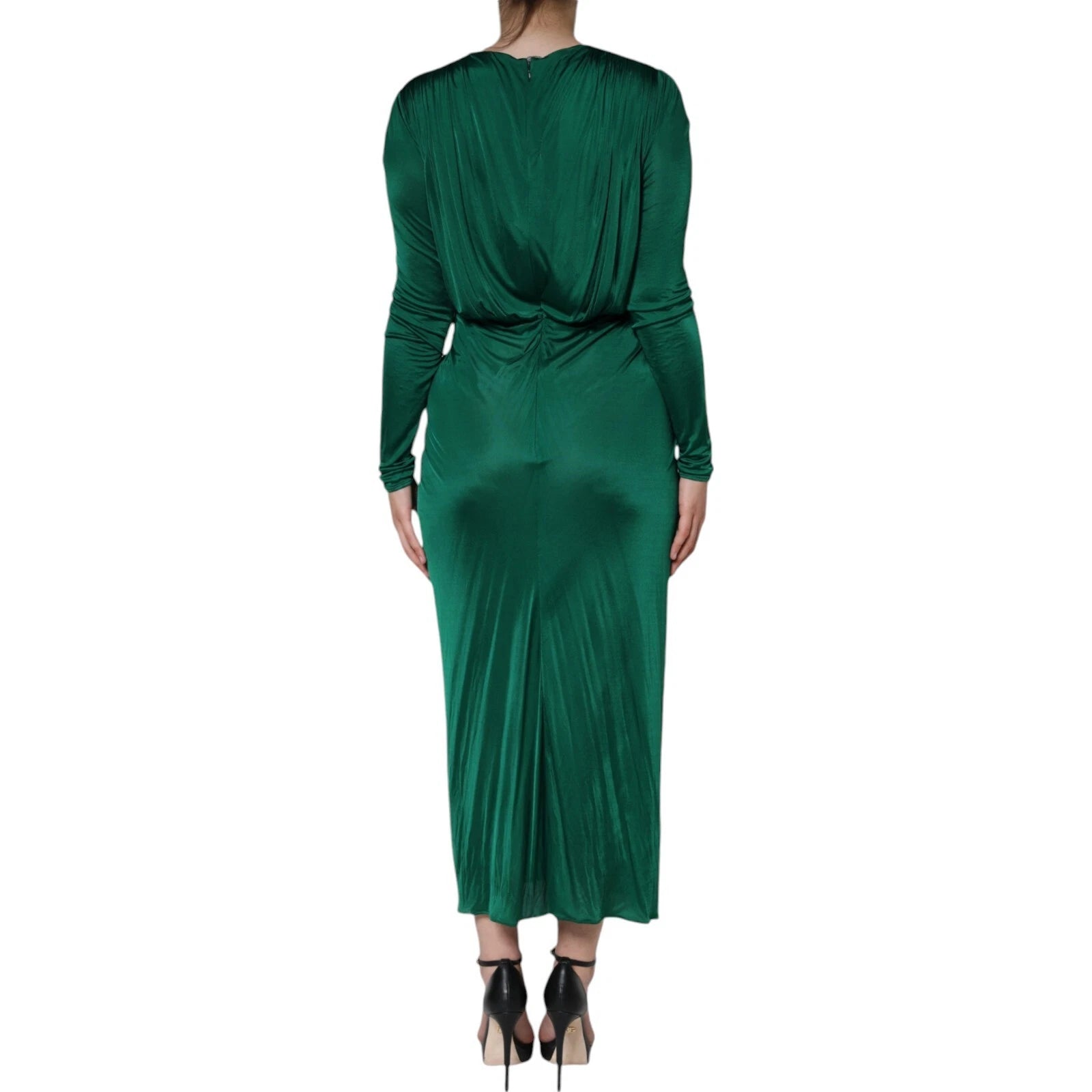 Dolce & Gabbana Dark Green Viscose Long Sleeve Midi Dress | Regal Royce
