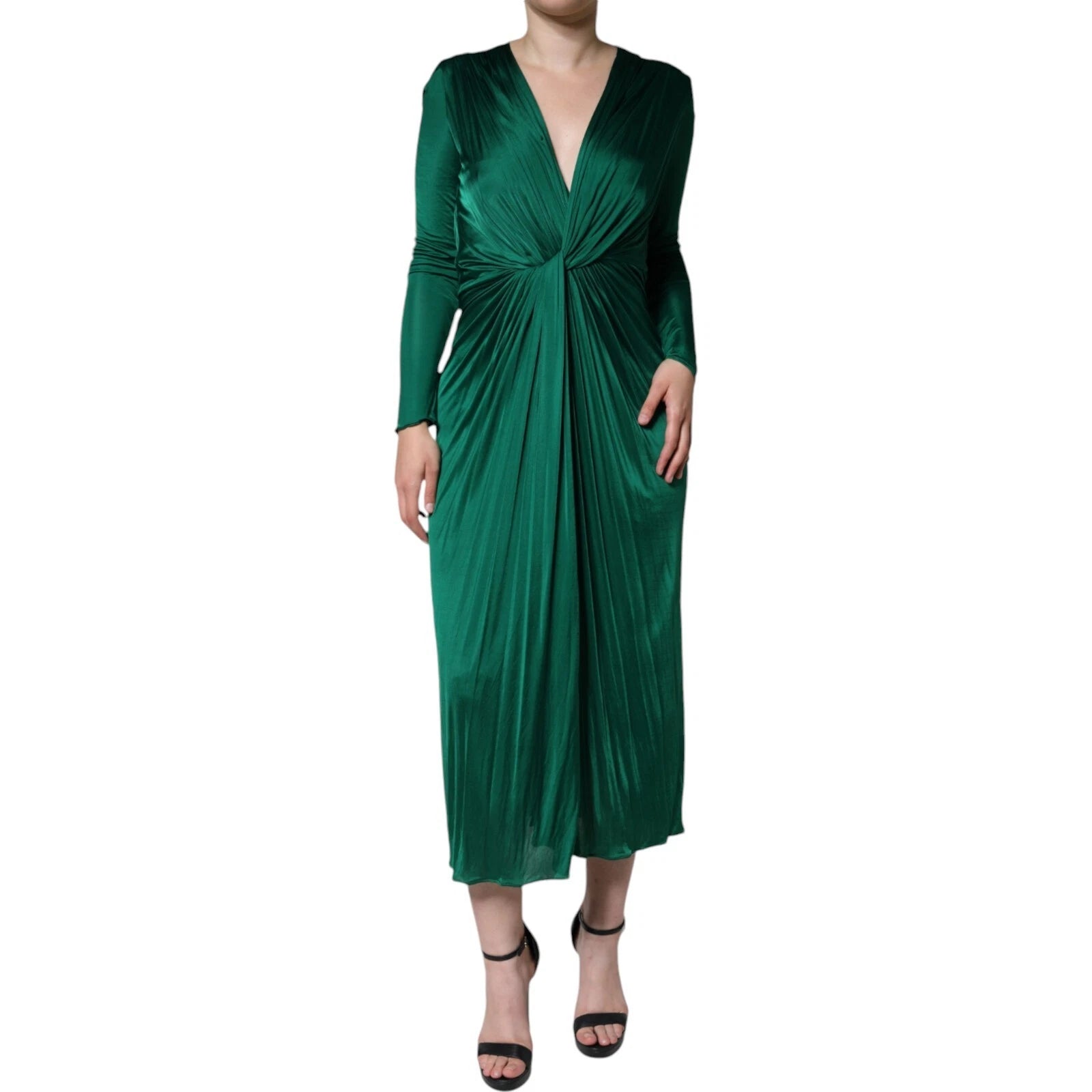Dolce & Gabbana Dark Green Viscose Long Sleeve Midi Dress | Regal Royce