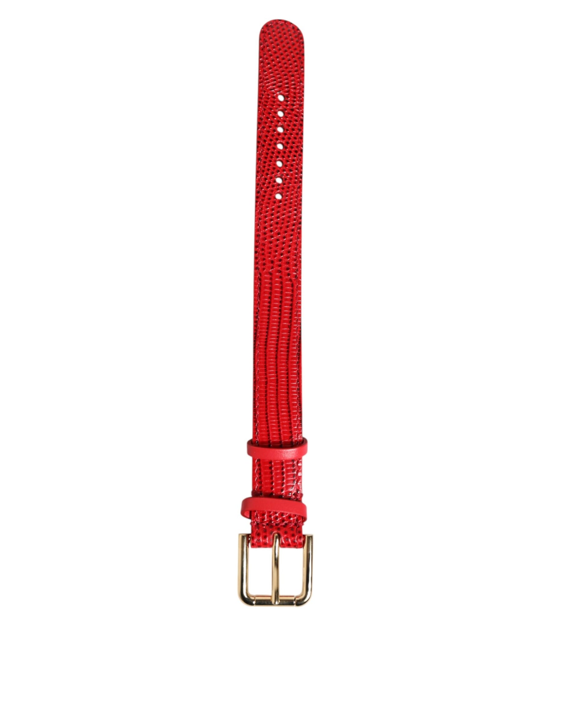 Dolce & Gabbana Red Exotic Leather Gold Tone Metal Buckle Women Armband | Regal Royce