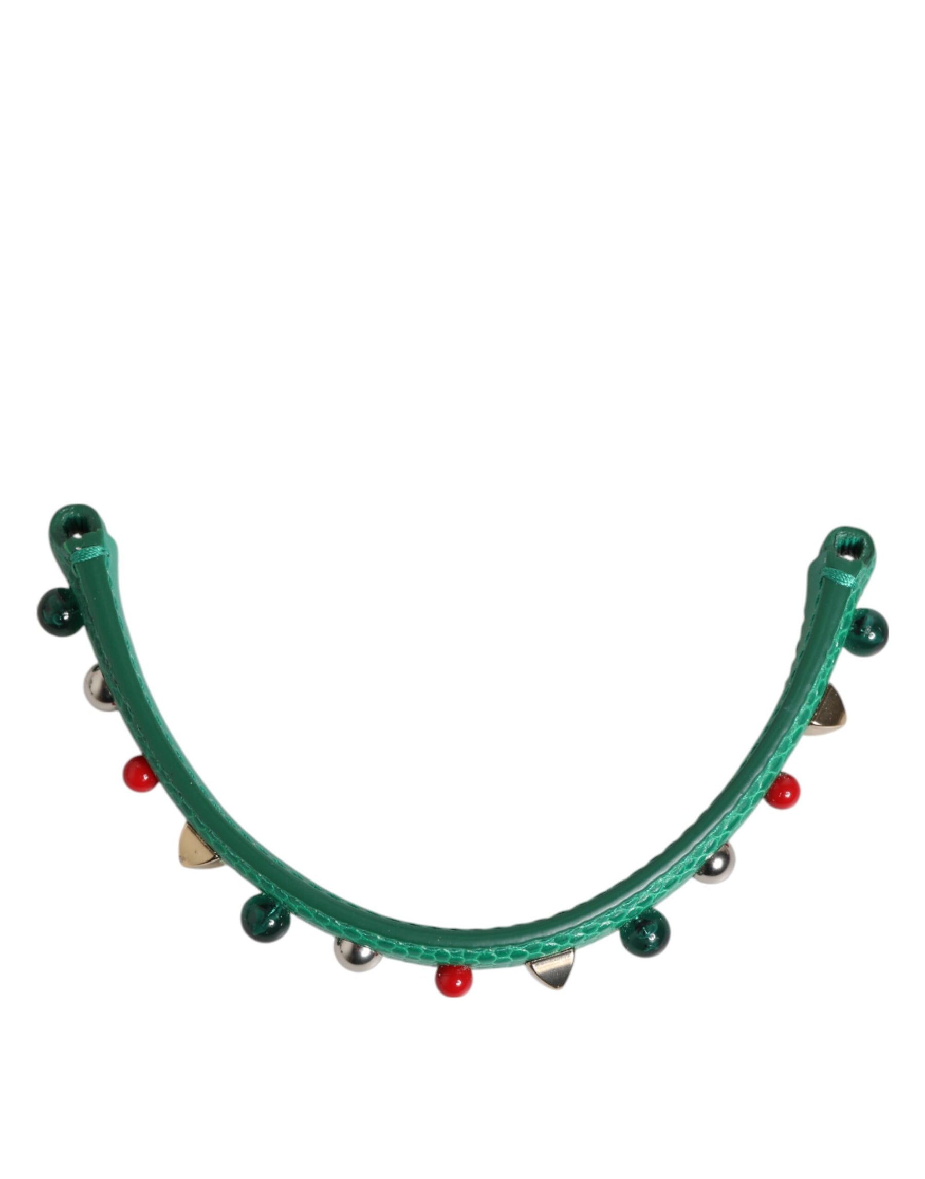 Dolce & Gabbana Green Embellished Leather Bag Handle Women Shoulder Strap | Regal Royce