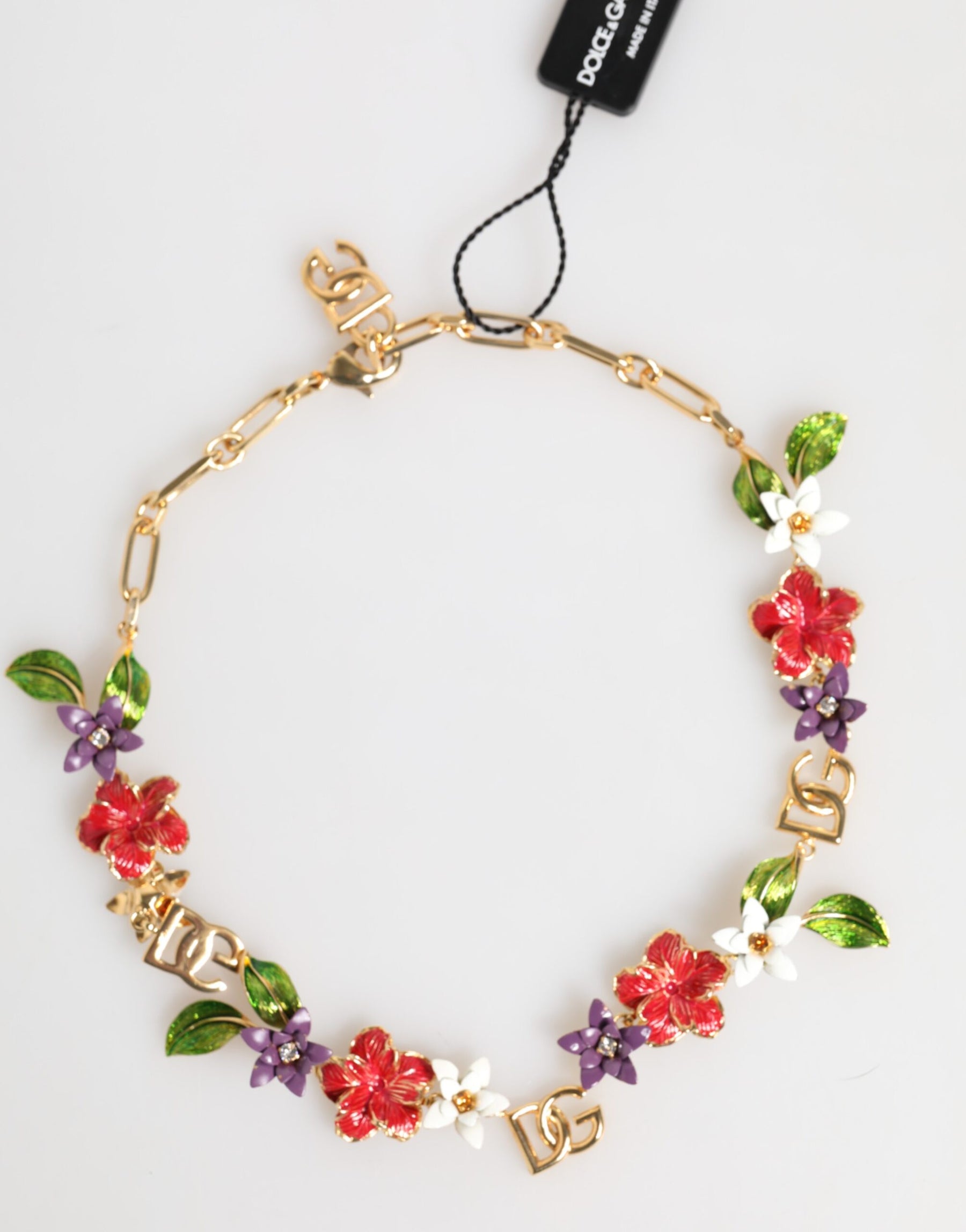 Dolce & Gabbana Gold Brass Logo Detail Floral Fashion Jewelry Necklace | Regal Royce