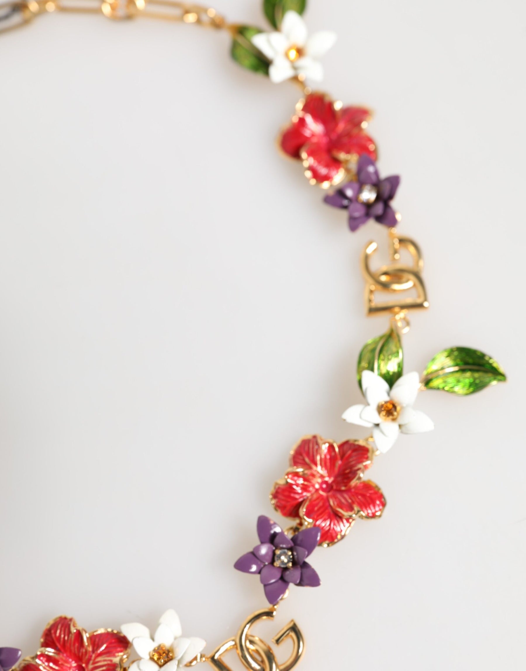 Dolce & Gabbana Gold Brass Logo Detail Floral Fashion Jewelry Necklace | Regal Royce
