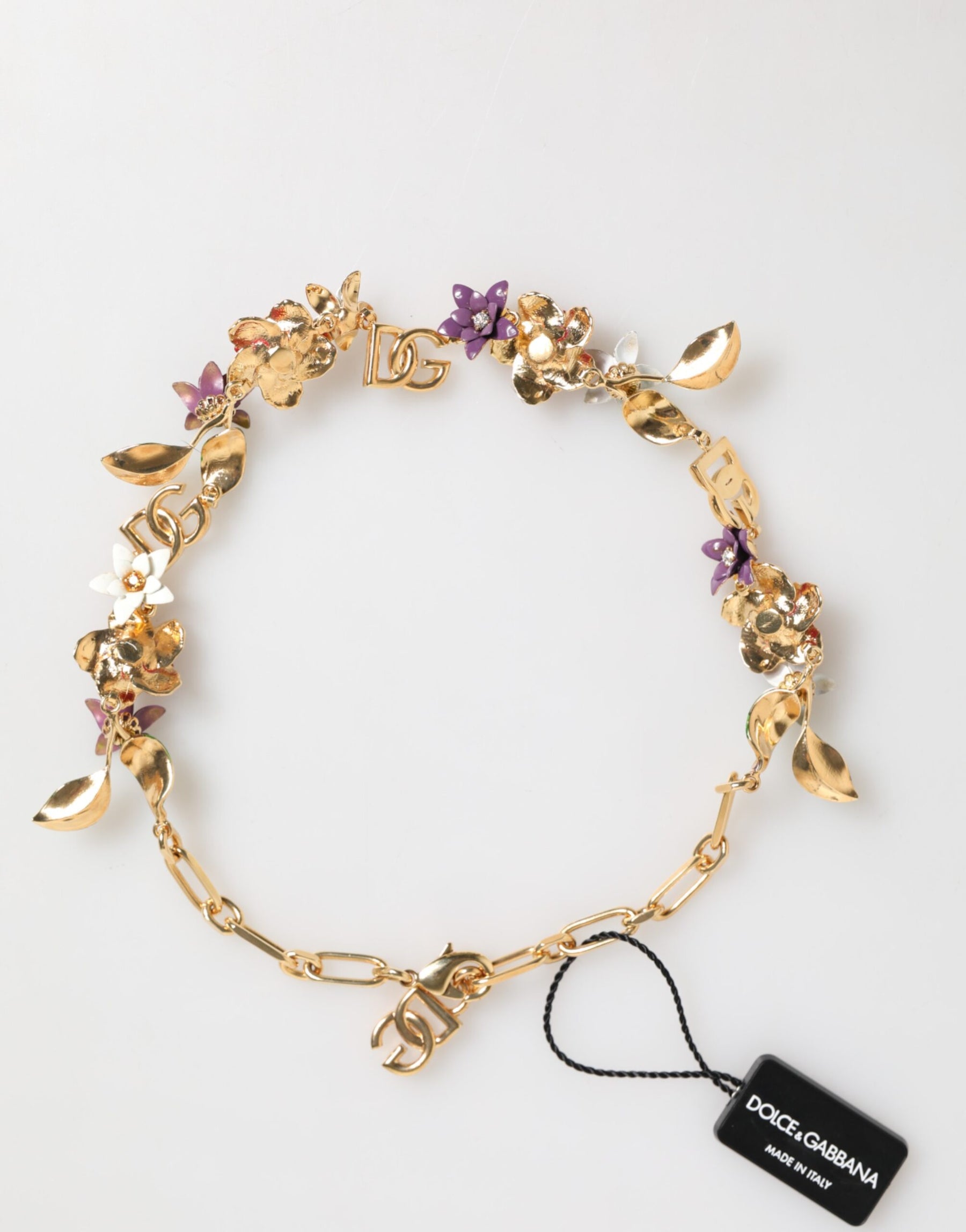Dolce & Gabbana Gold Brass Logo Detail Floral Fashion Jewelry Necklace | Regal Royce