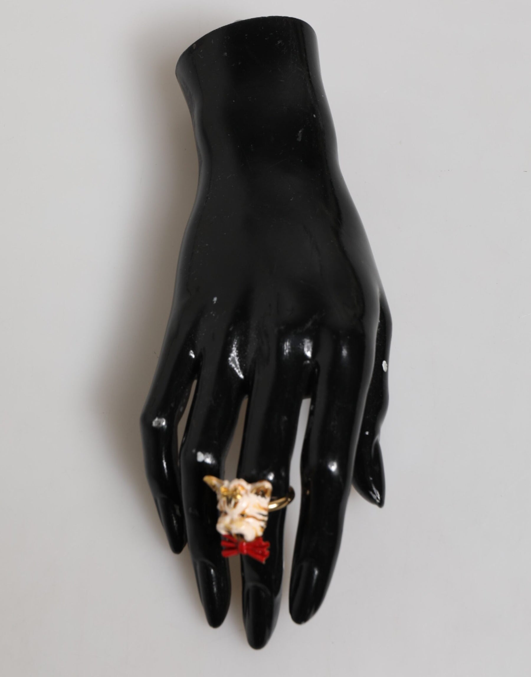 Dolce & Gabbana Gold Brass Resin Beige Dog Pet Accessory Ring | Regal Royce