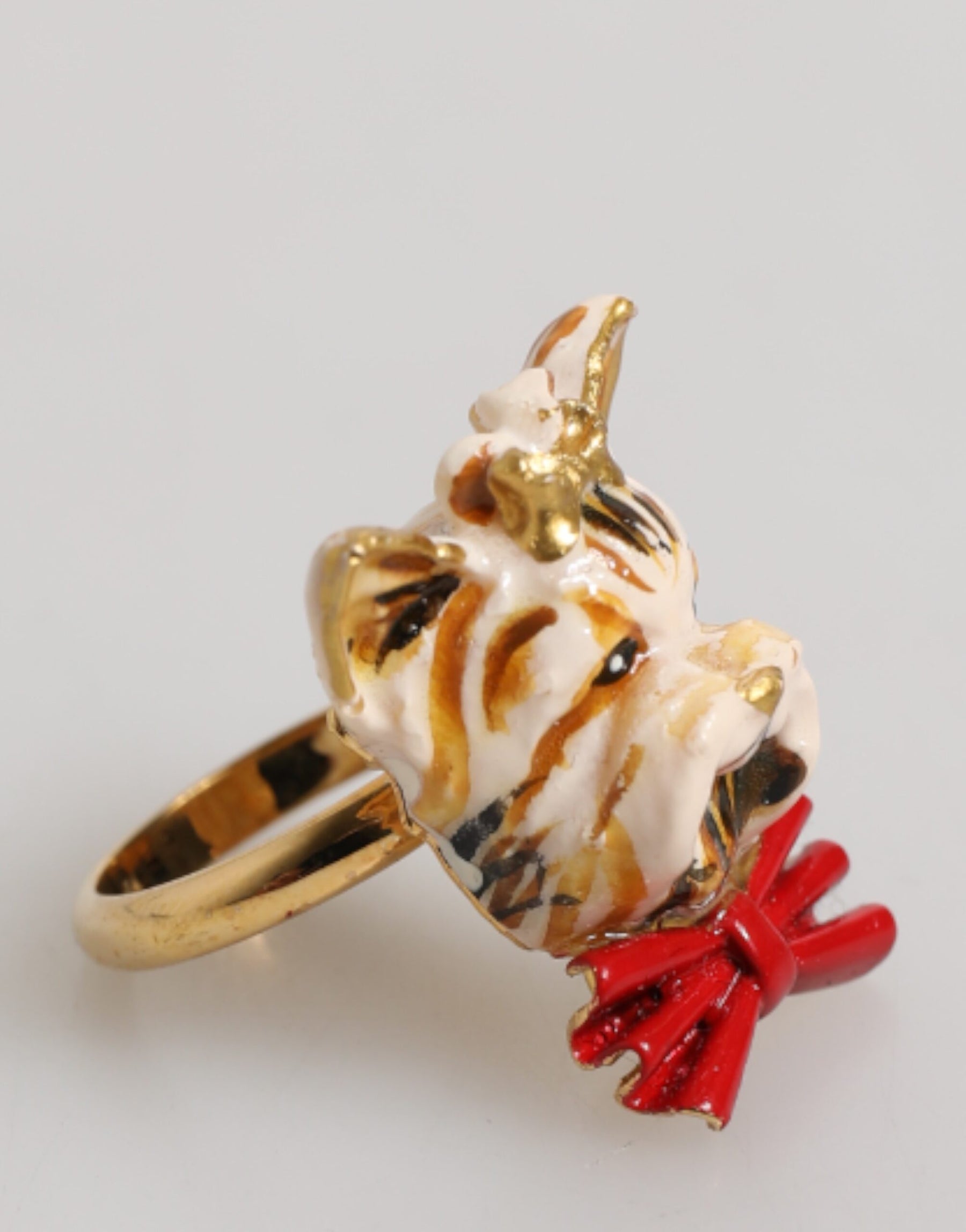 Dolce & Gabbana Gold Brass Resin Beige Dog Pet Accessory Ring | Regal Royce