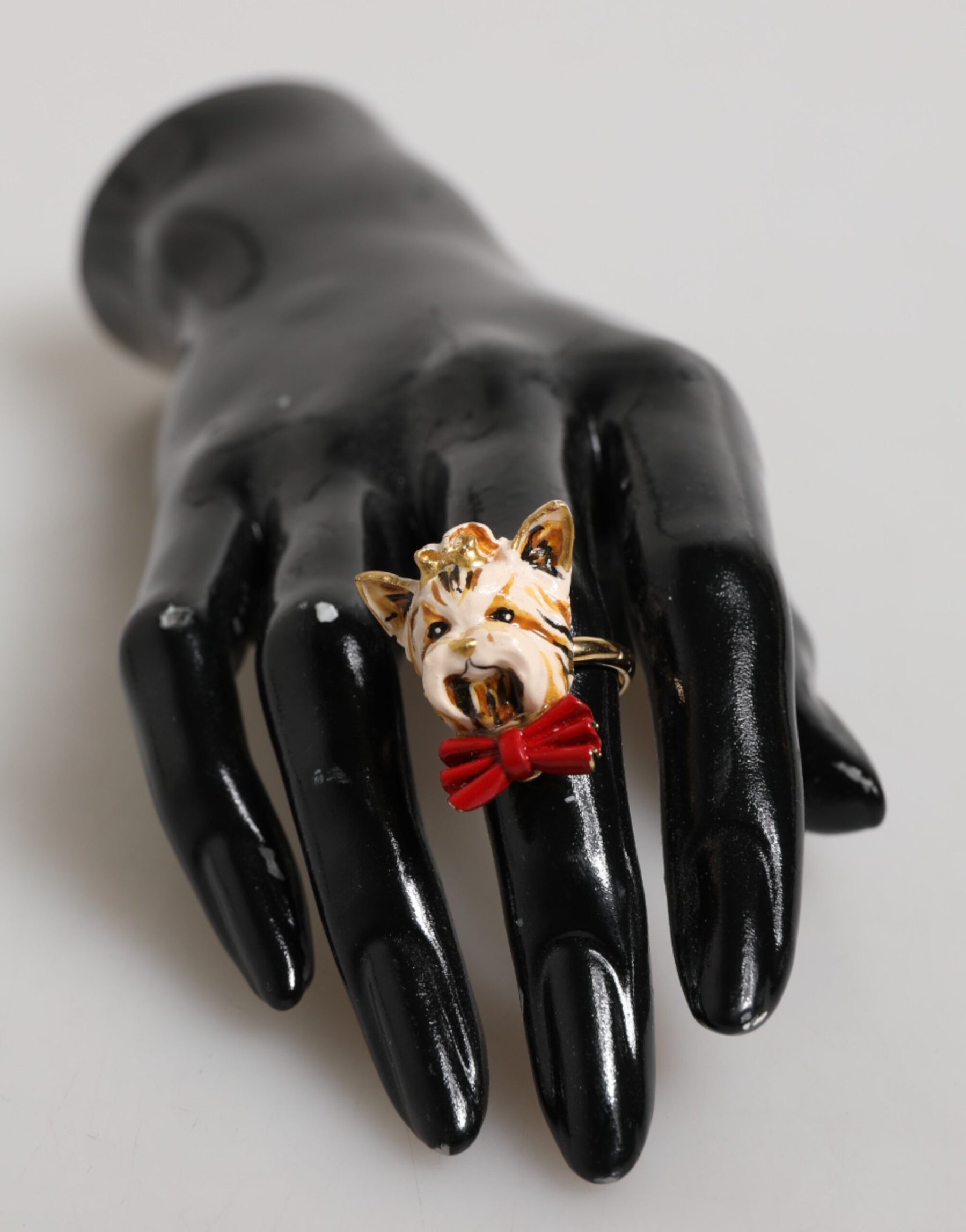 Dolce & Gabbana Gold Brass Resin Beige Dog Pet Accessory Ring | Regal Royce