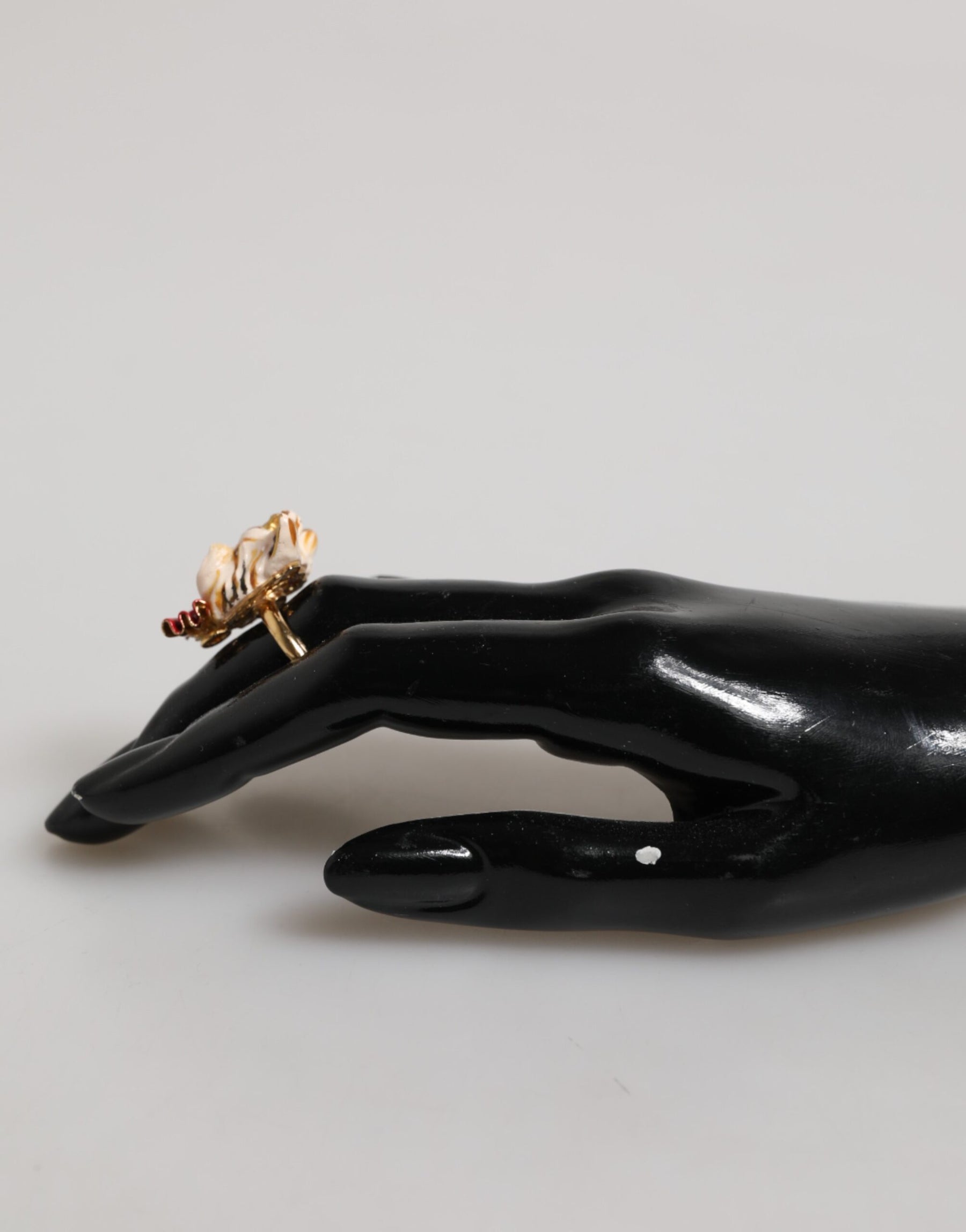 Dolce & Gabbana Gold Brass Resin Beige Dog Pet Accessory Ring | Regal Royce