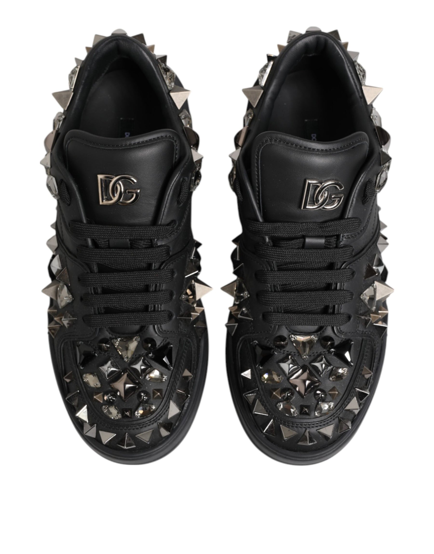 Dolce & Gabbana Black Leather Studded Low Top Sneakers Shoes | Regal Royce