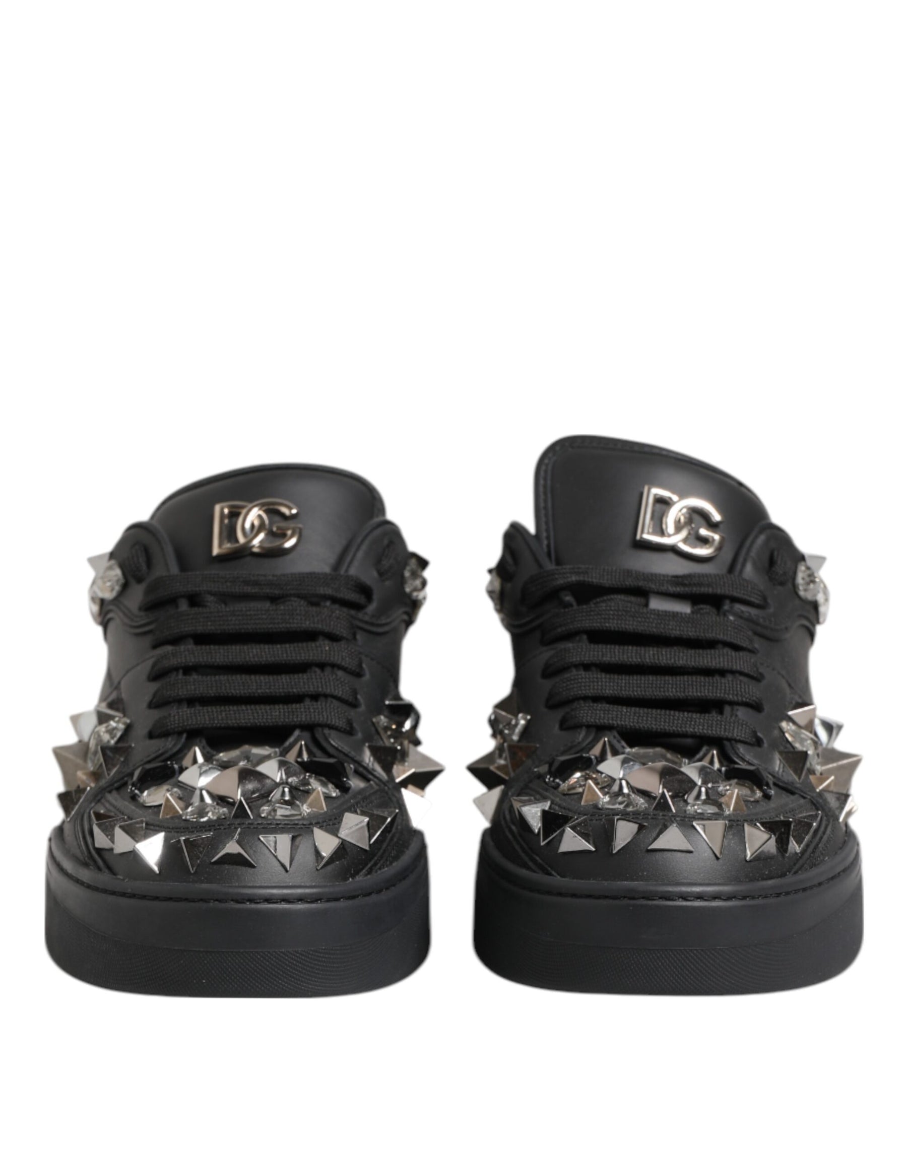 Dolce & Gabbana Black Leather Studded Low Top Sneakers Shoes | Regal Royce