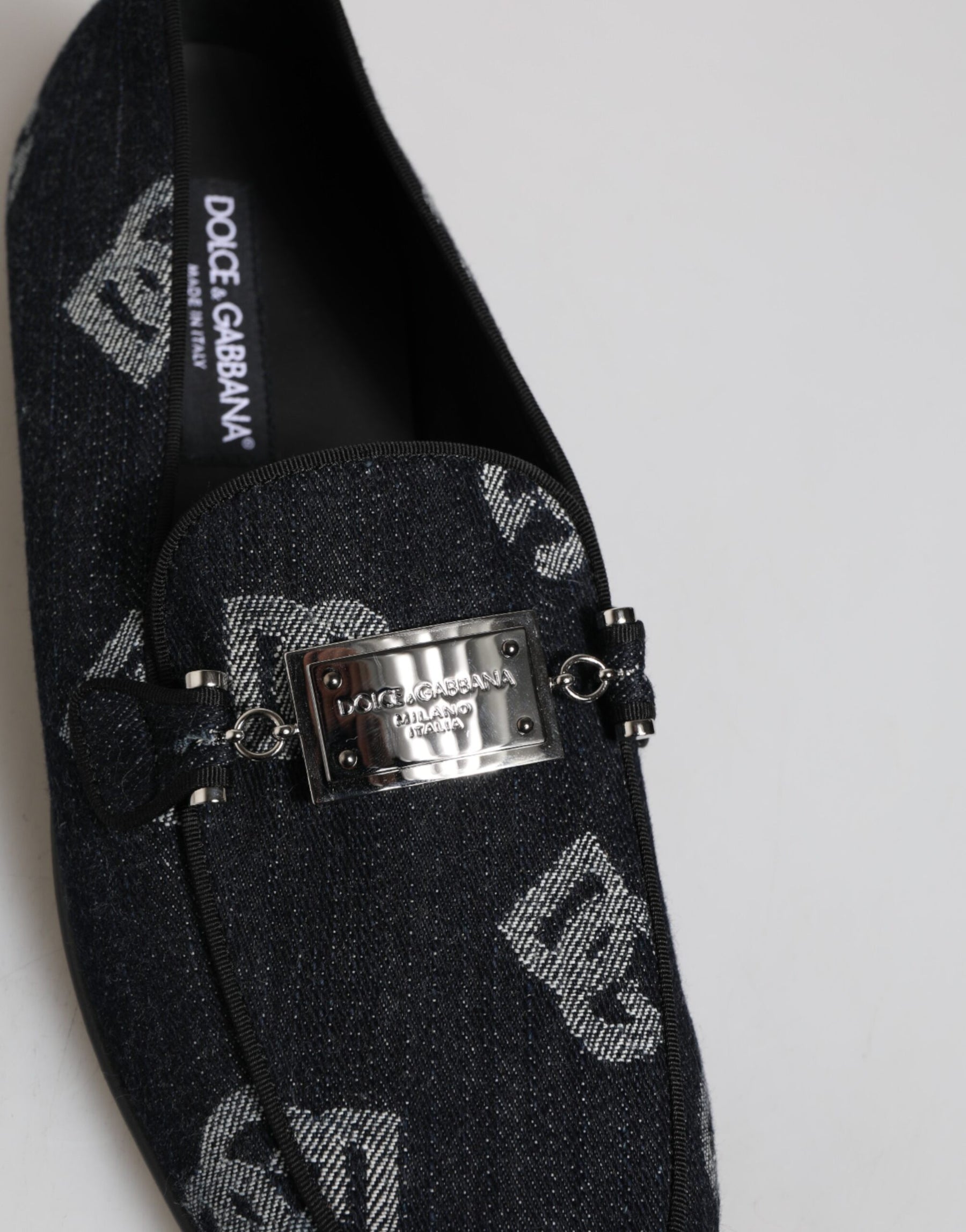 Dolce & Gabbana Blue Logo Cotton Loafers Formal Dress Shoes | Regal Royce