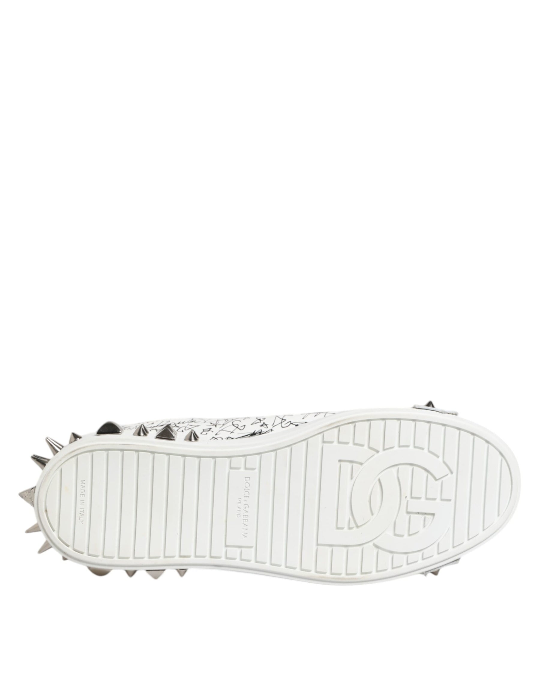 Dolce & Gabbana White Portofino Studded Men Sneakers Shoes | Regal Royce