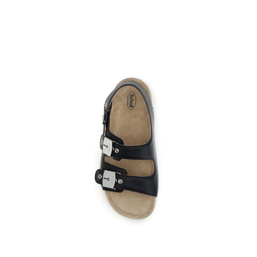 Balenciaga Black Calf Leather Bos Taurus Flat Sandals | Regal Royce